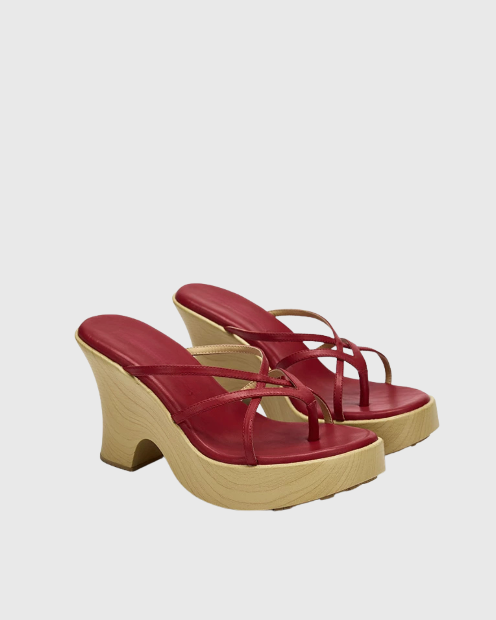 Jeane Platform Wedge Thong Mules In Cherry Red