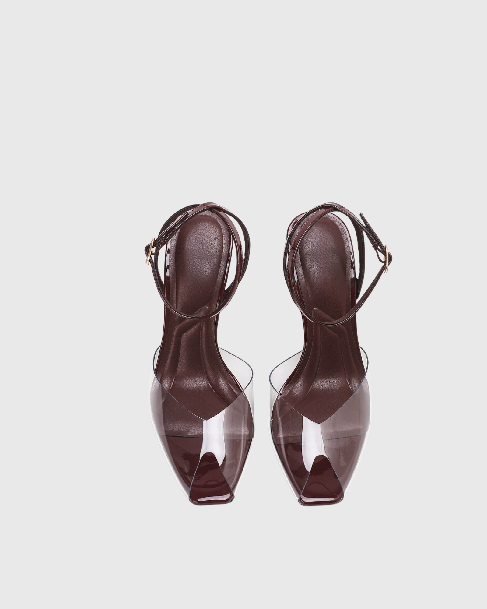 Zephira Clear Strap Stiletto Sandals In Burgundy