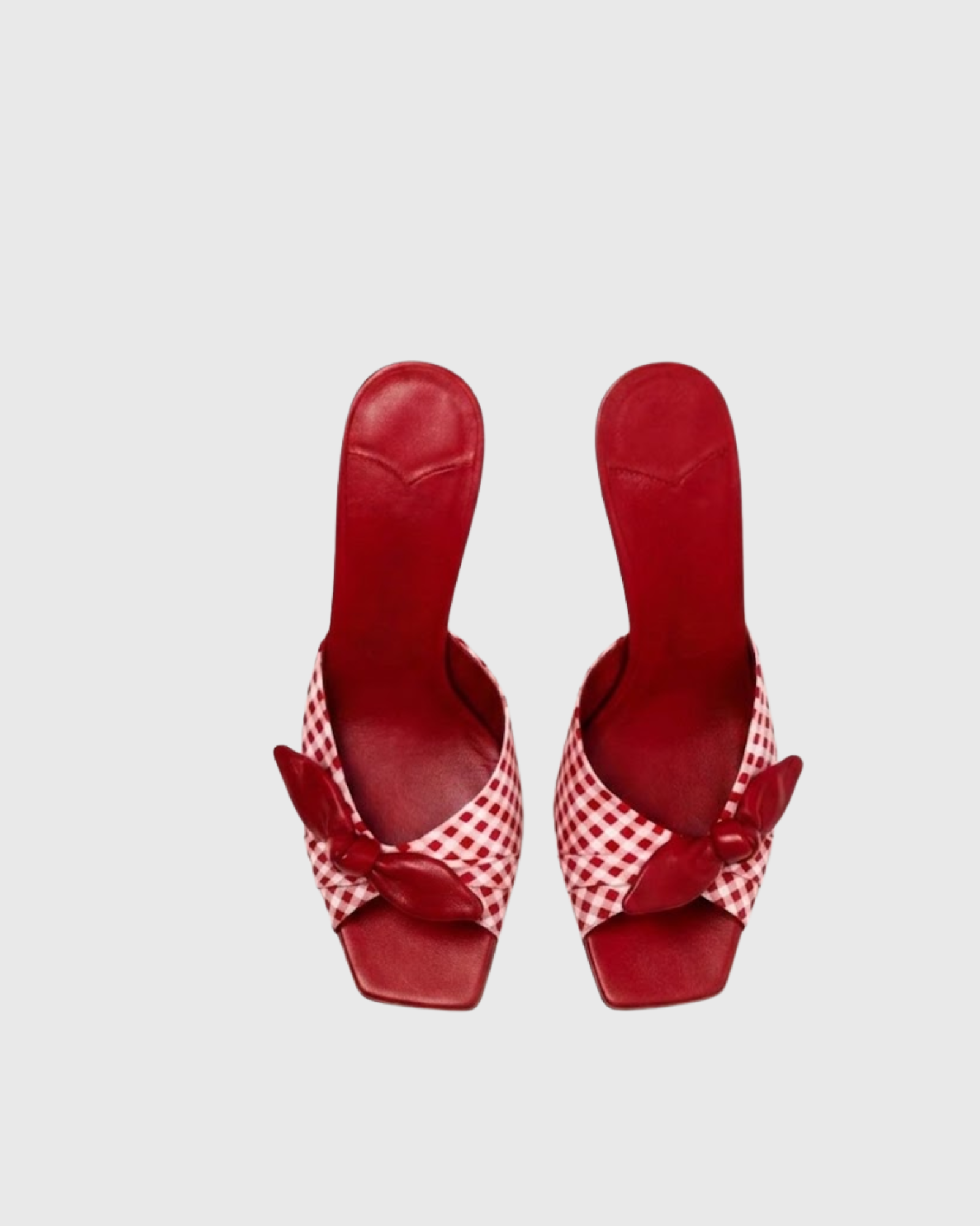 Maeve Bow Wedge Mules in Red Plaid