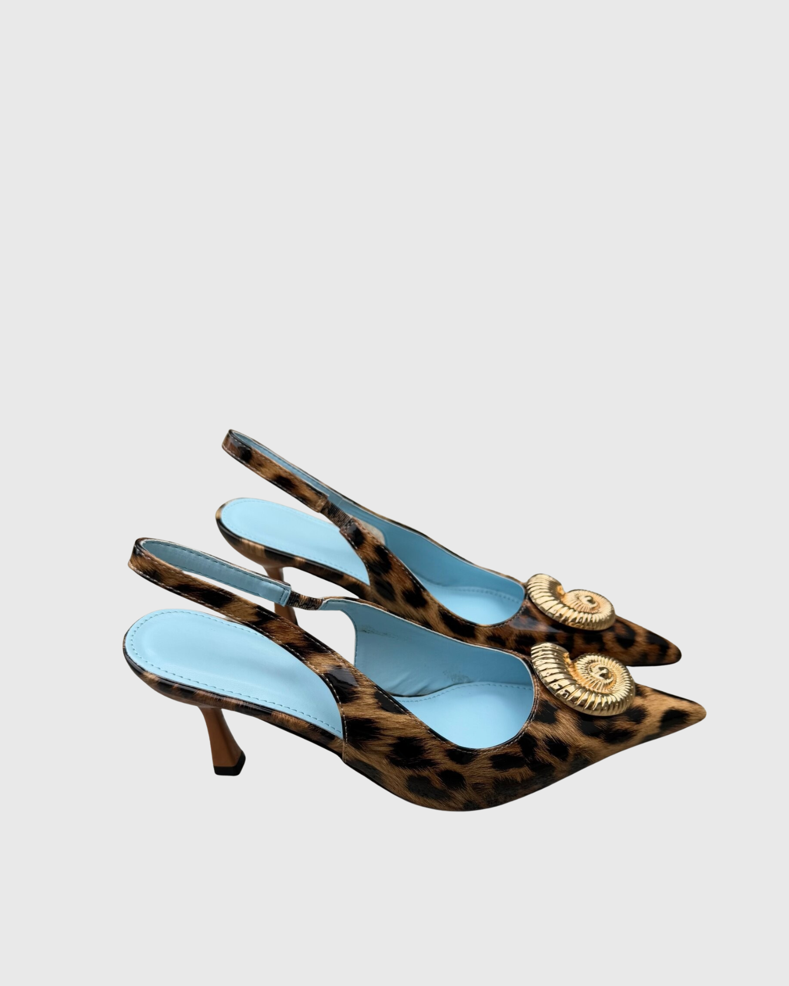 Judy Metal Conch Slingback Pumps In Leopard&Blue