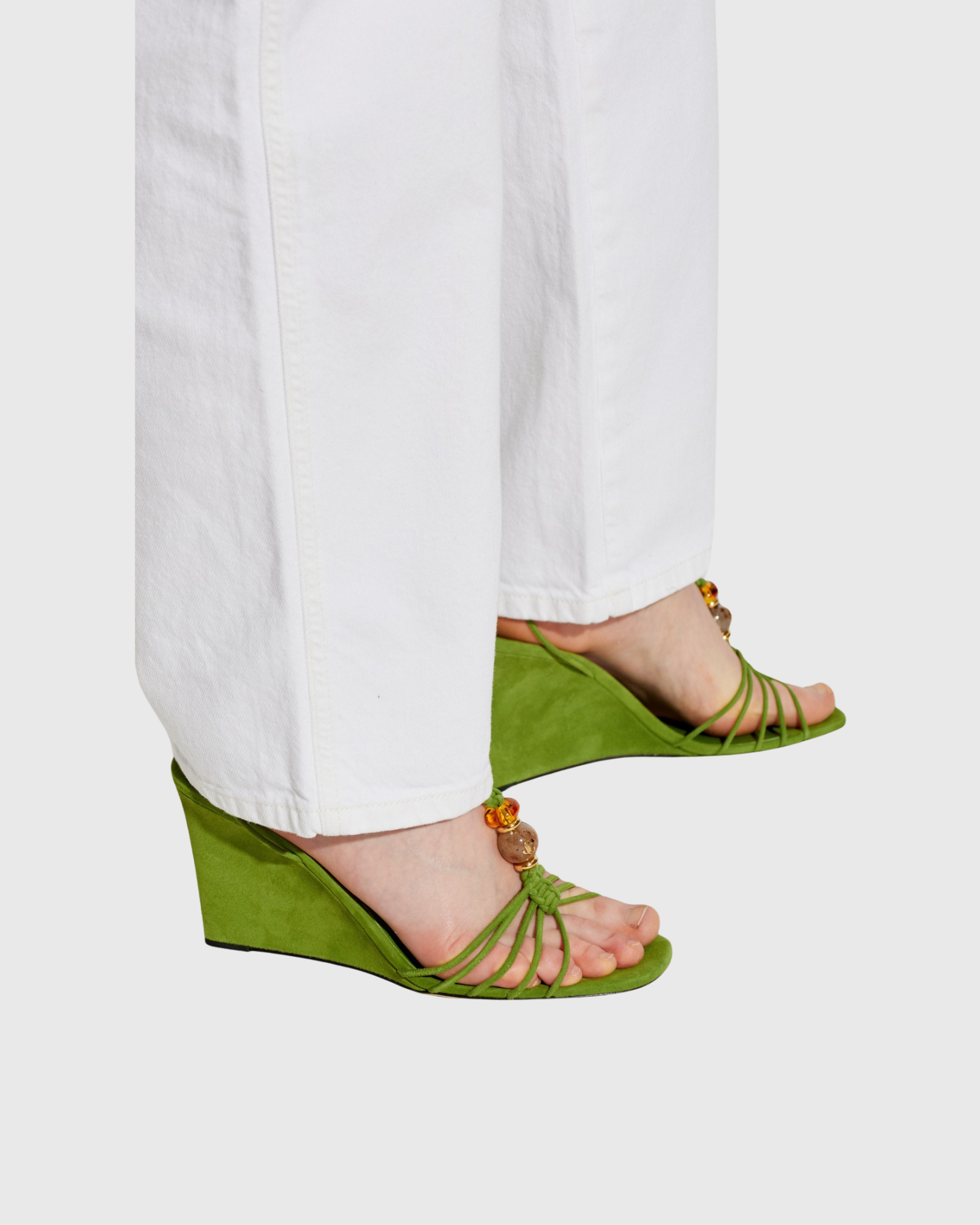 Liora Suede Wedge Sandals In Olive Green
