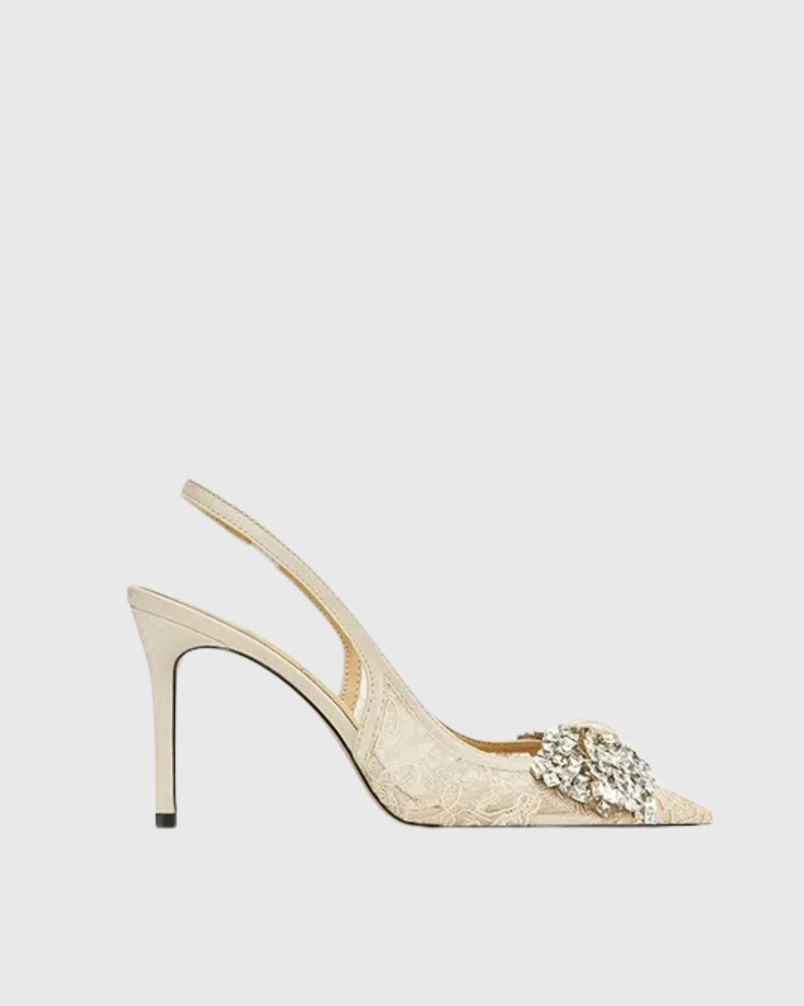 Lunira Lace Crystal Bow Pumps In Beige