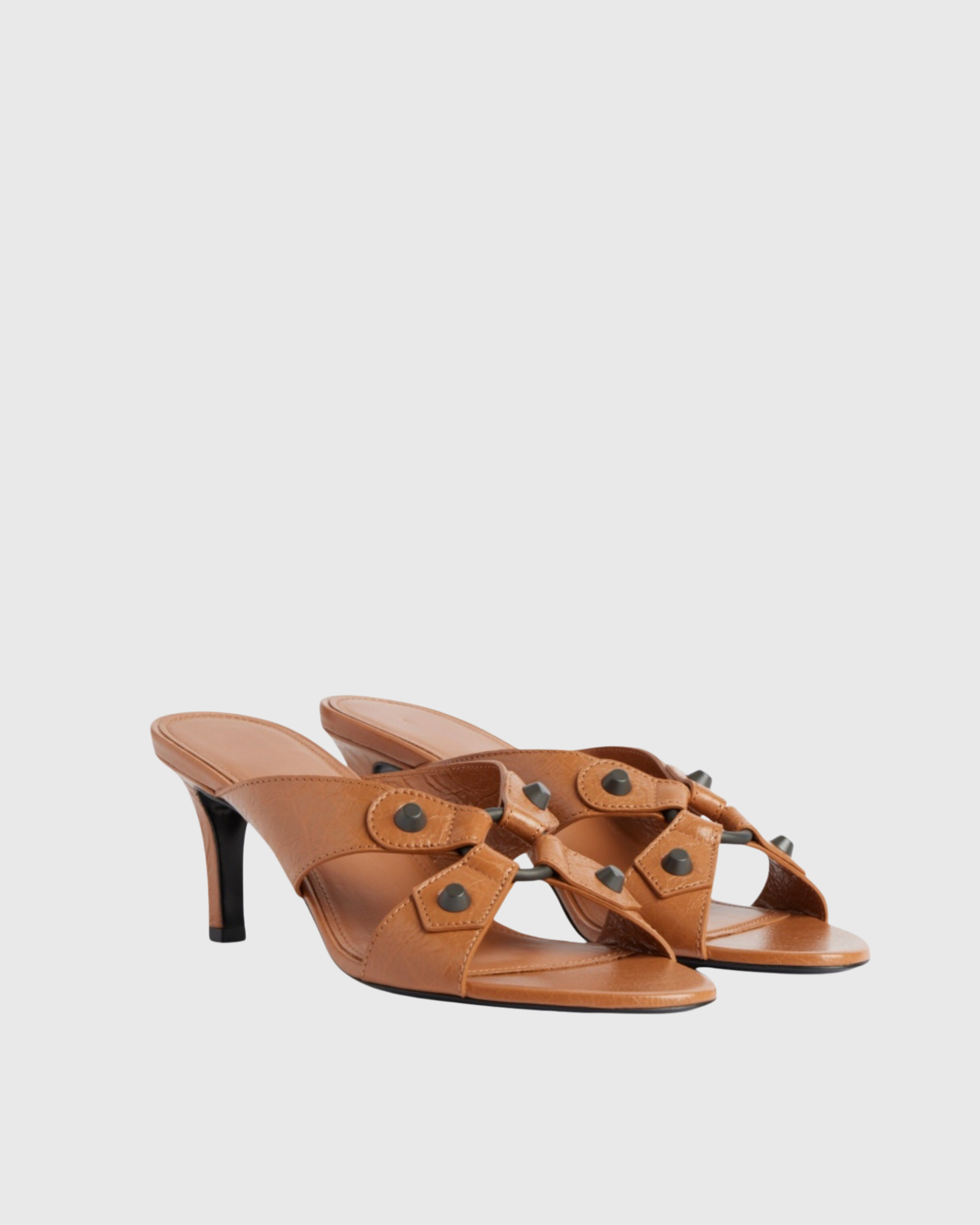 Ravelle Studded Leather Mules In Tan
