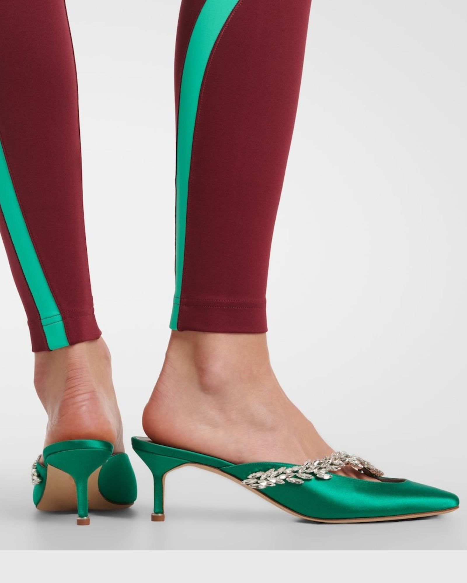 Liba Rhinestone Vine Mules In Green