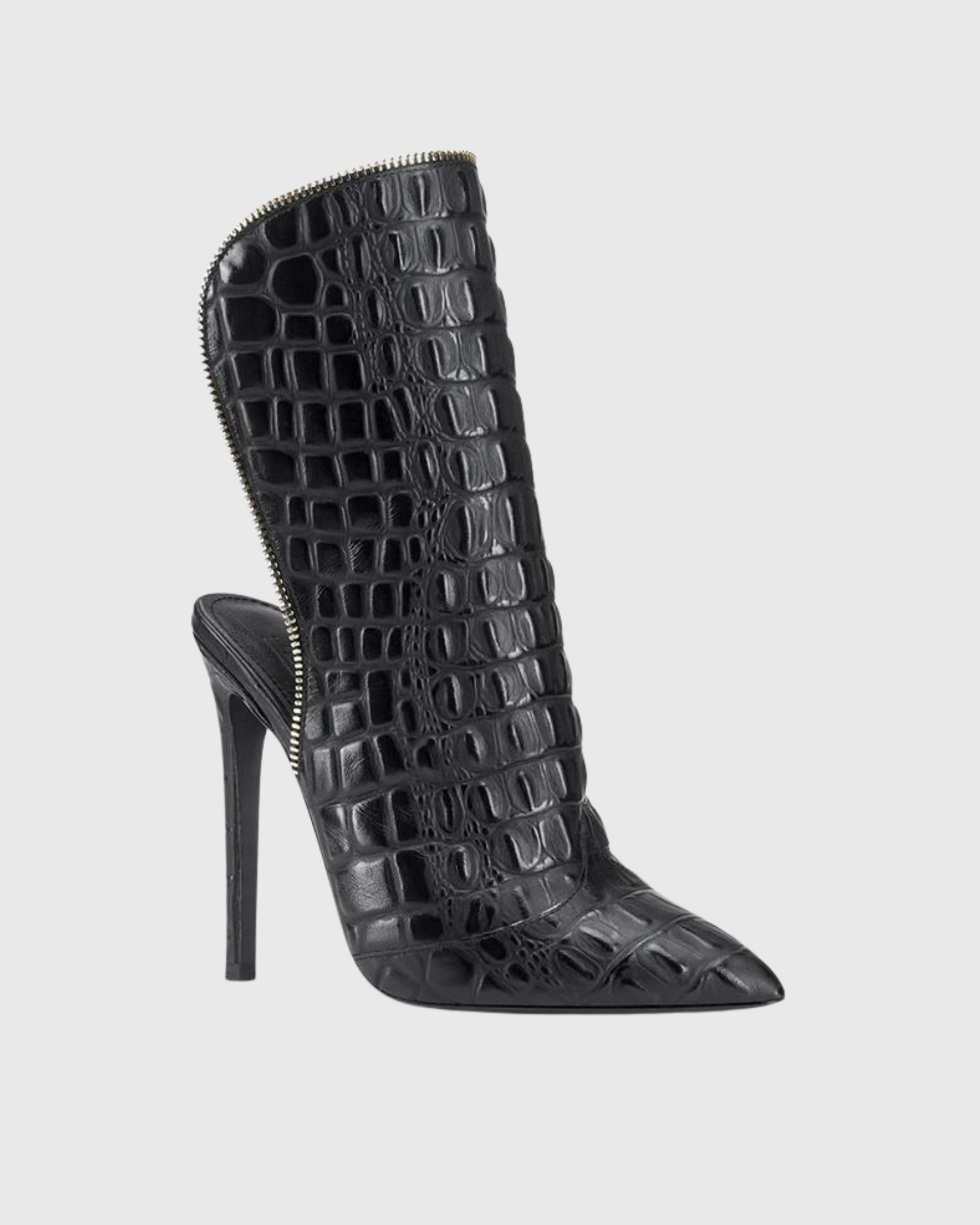 Adannaya Crocodile Embossed Pointed Toe Mid Calf Boots
