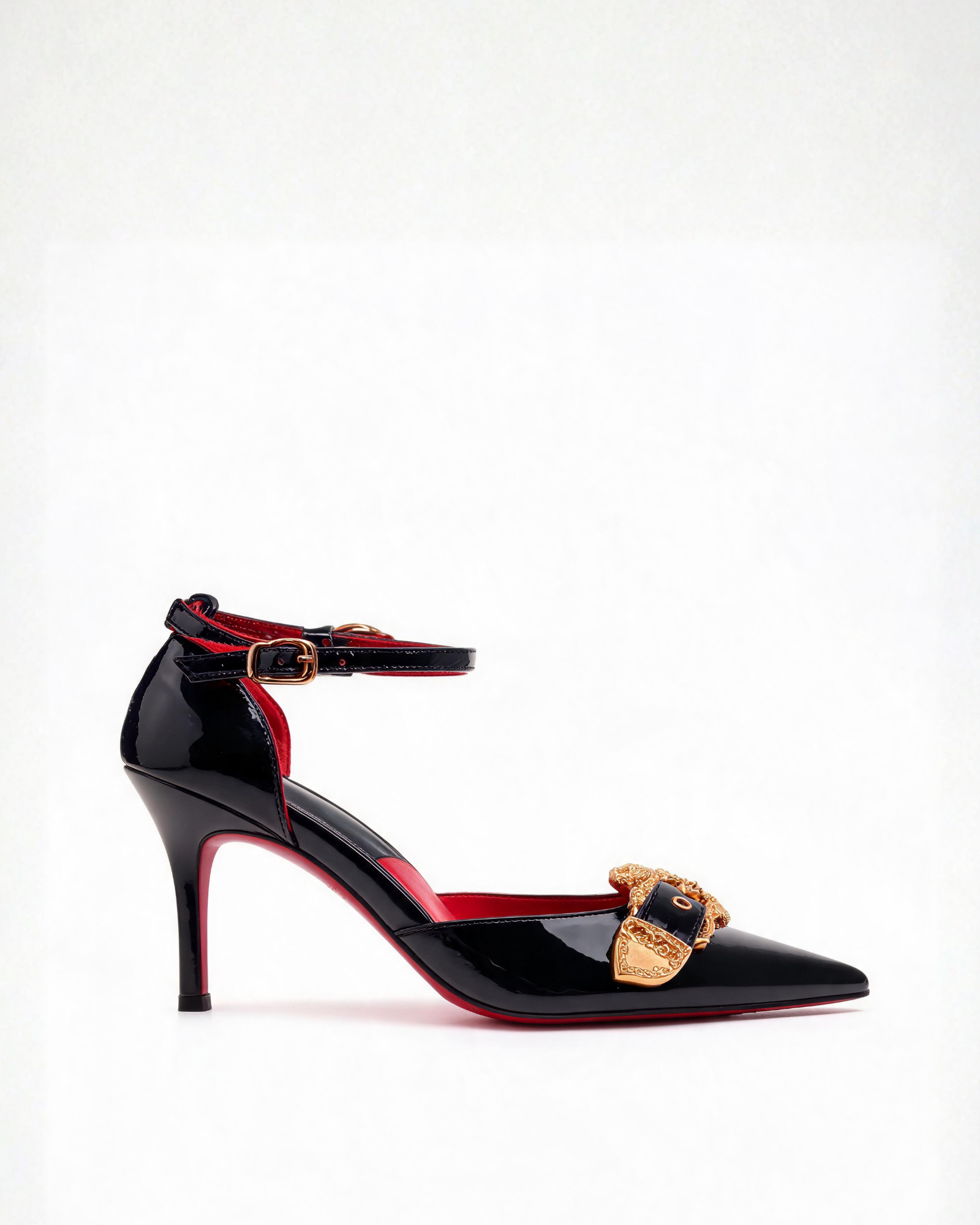  Miku Buckle Patent Leather Strap  Pumps In Black 