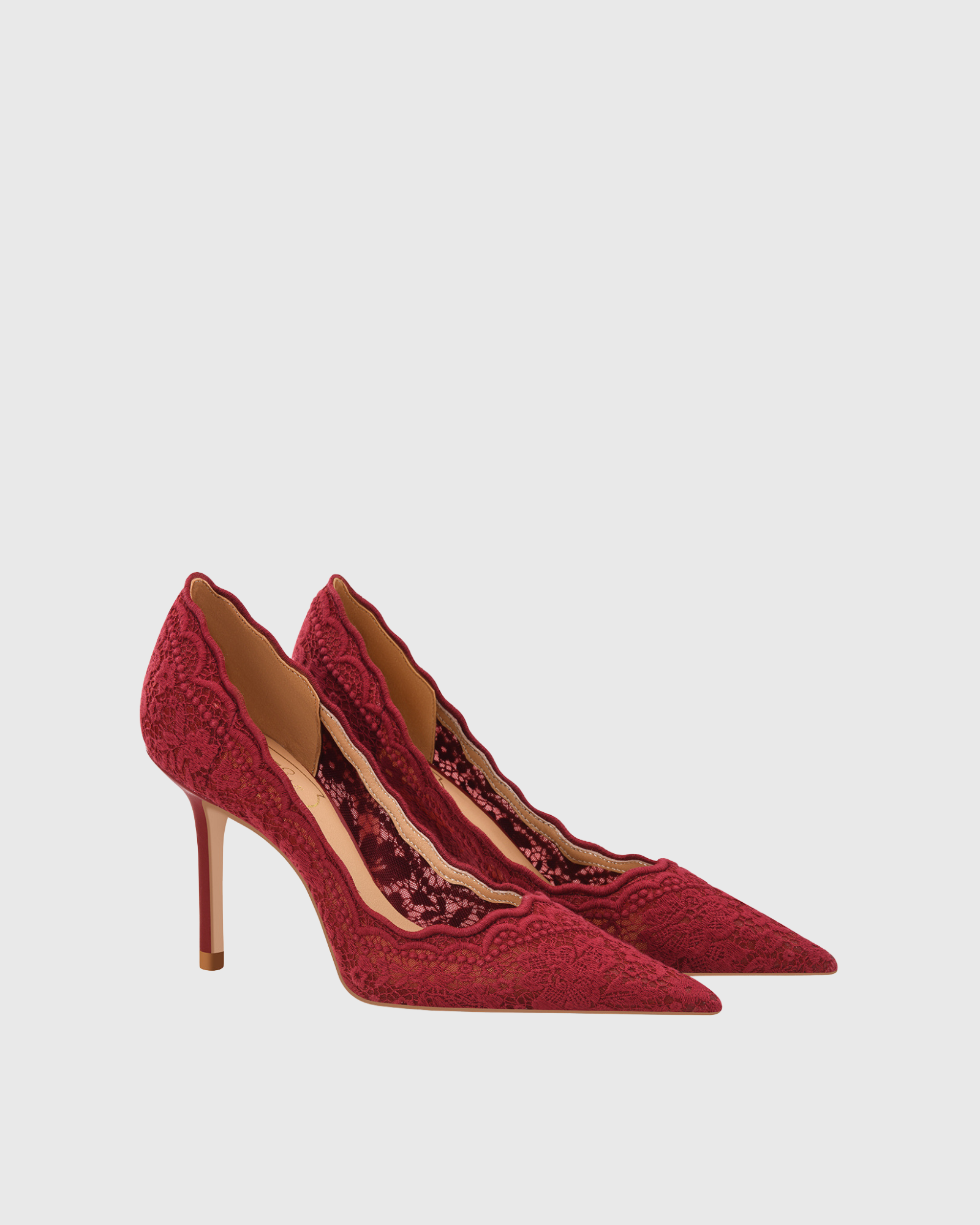 Vaike Embroidery Lace Pumps In Red