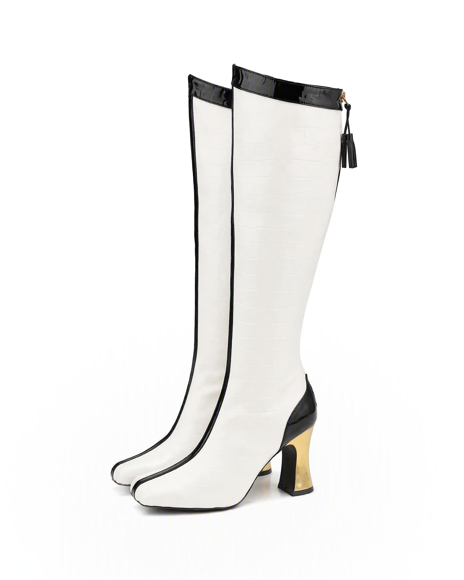 Myrto Crocodile Print Knee Hight Boots