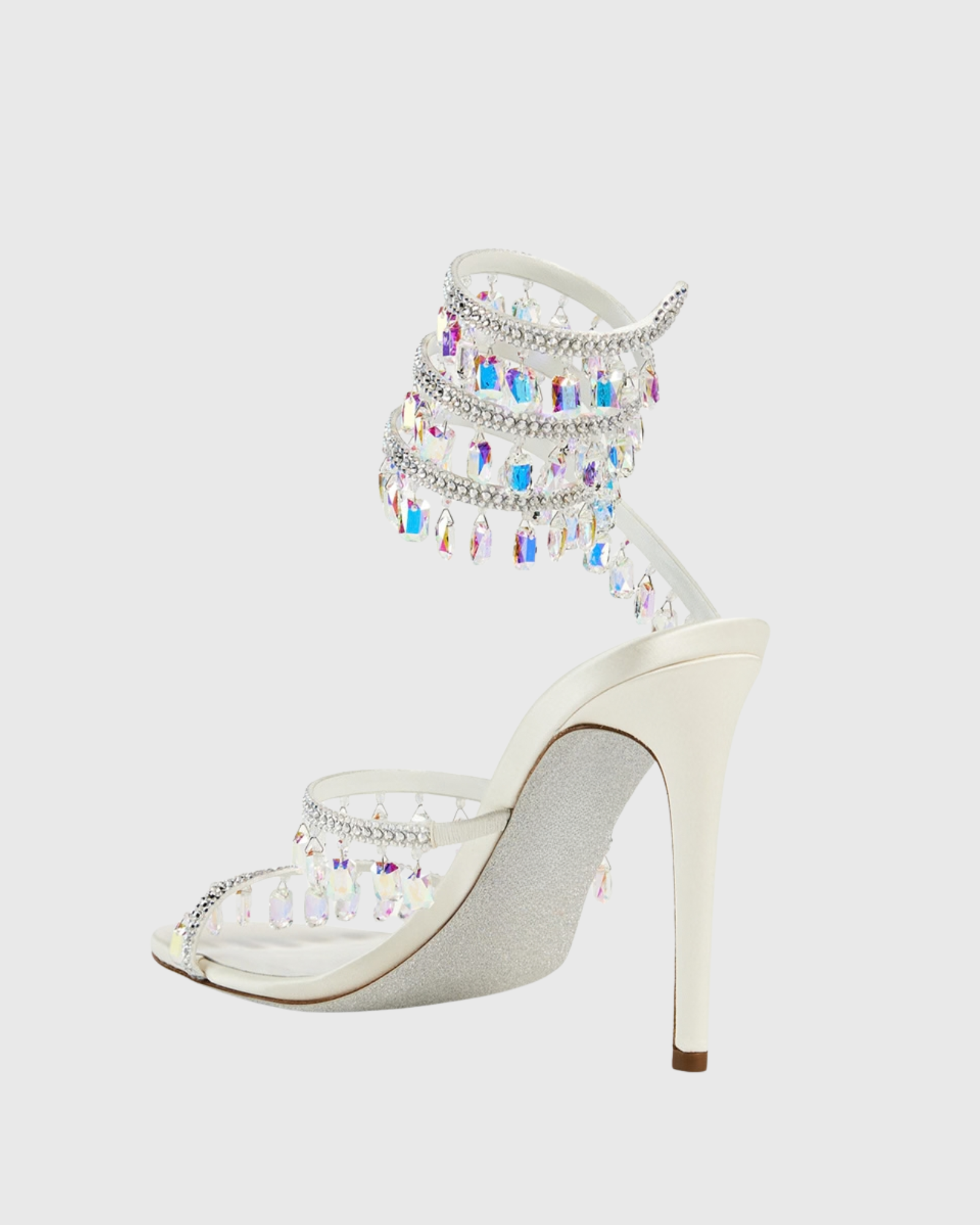 Elisa Diamond Fringe Snake Sandals In White