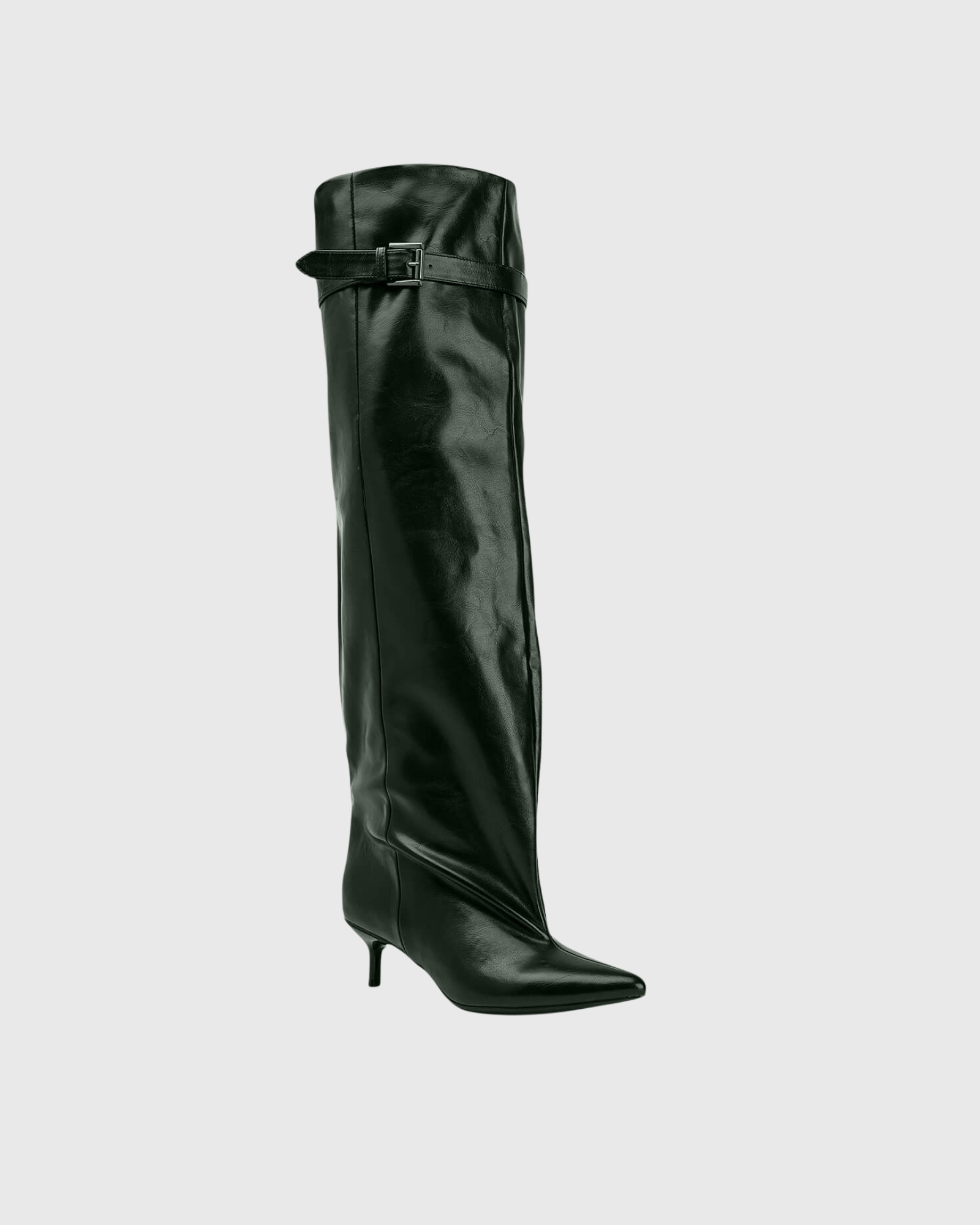 Naenia Leather Buckle Boots In Dark Green