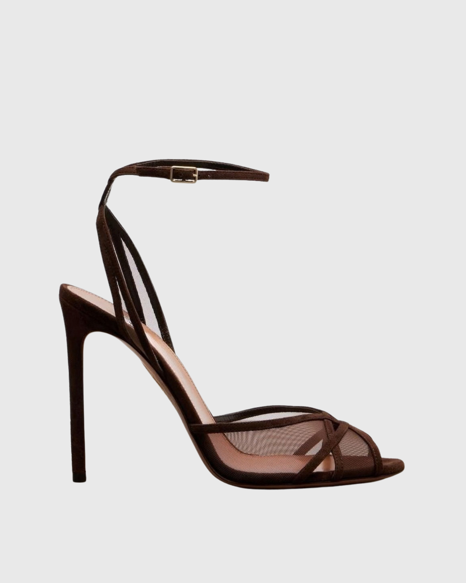 Sunia Peep Toe Mesh Strap Sandals In Brown