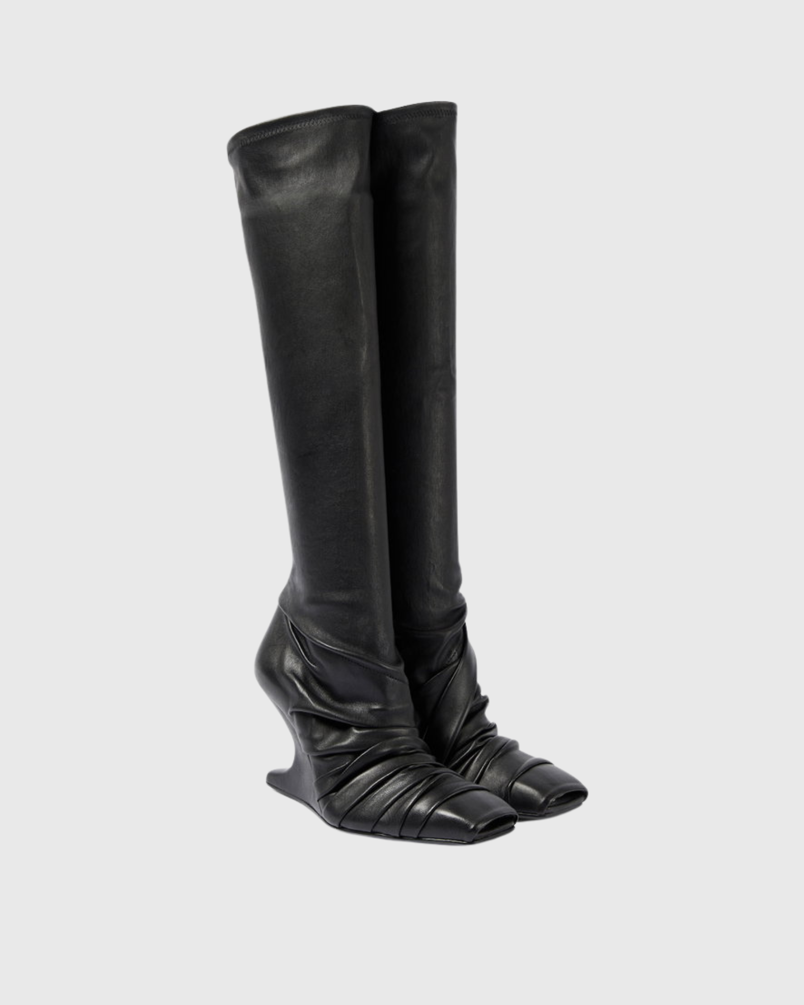 Nahid Ruched Wedge Knee High Boots In Black