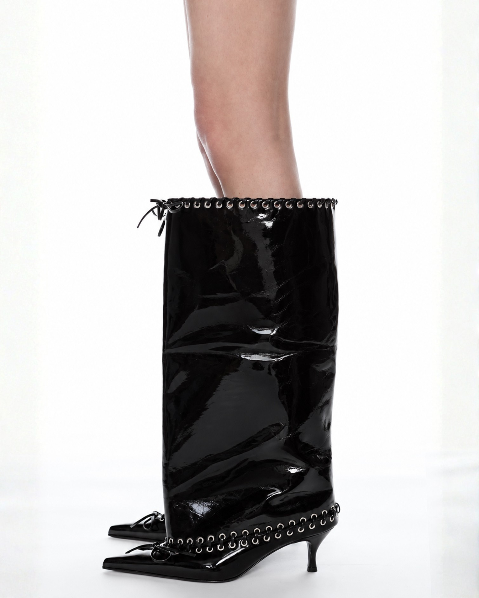 Najma Patent Leather Ruched Boots In Black