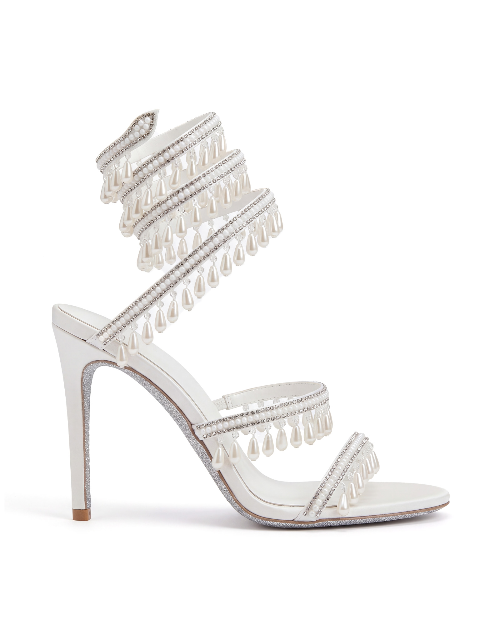 Elisa Rhinestone Fringe Snake Sandals In White
