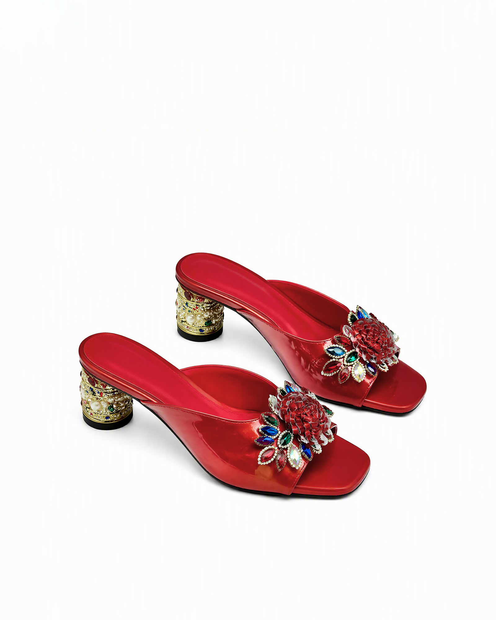Pablo Flower Rhinestone Mules In Red