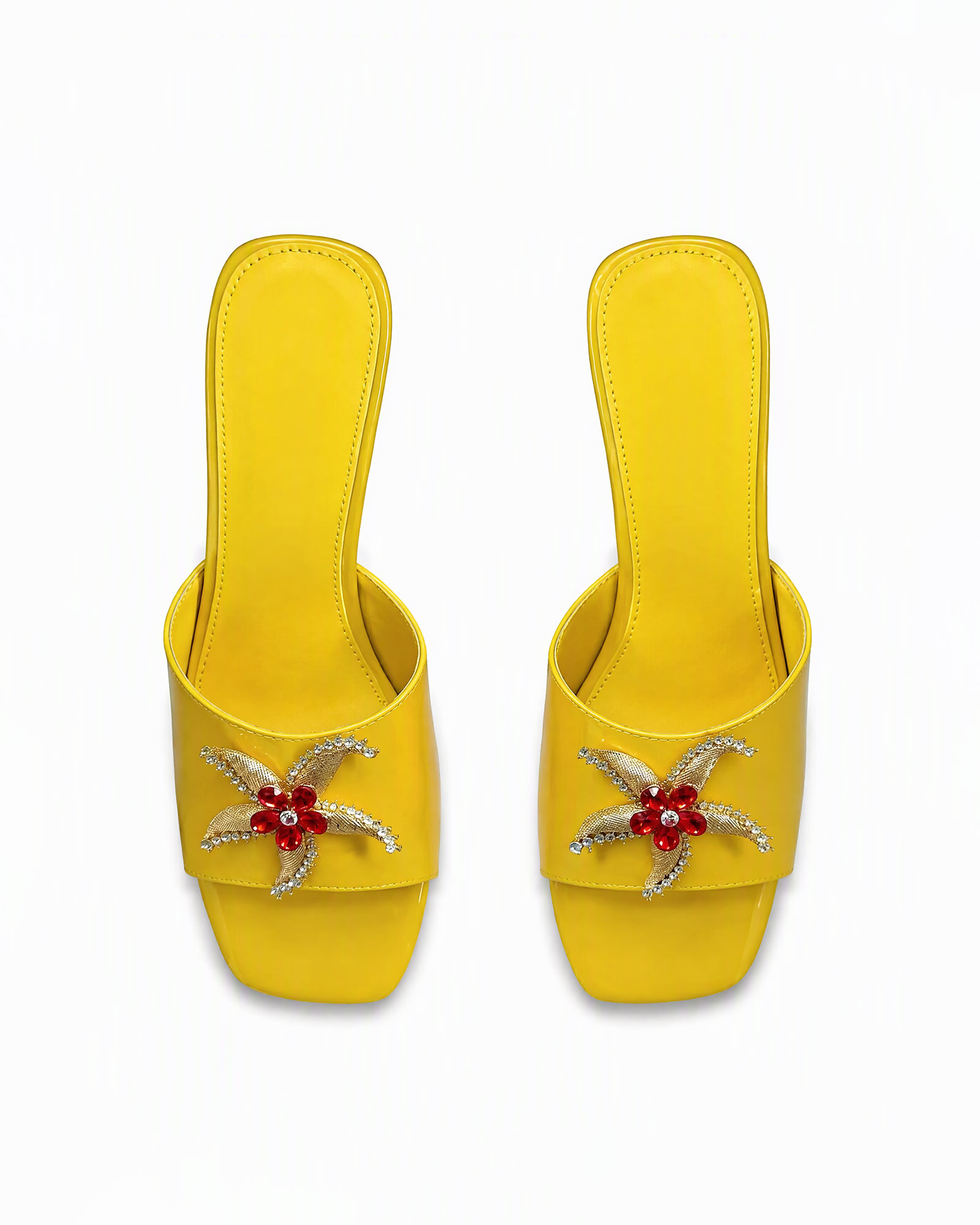 Pahuac Flower Rhinestone Mules In Yellow