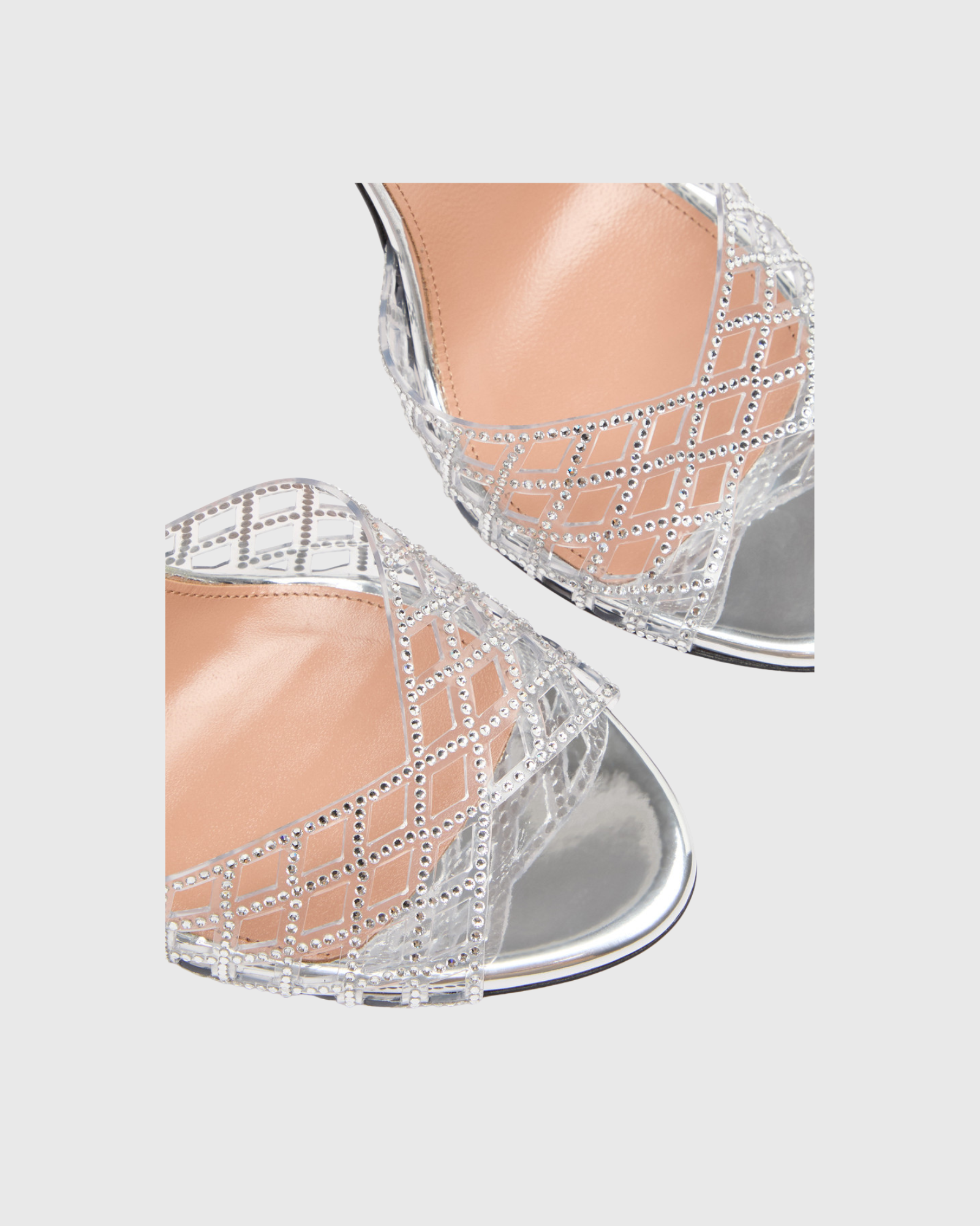 Luca Rhinestone Fishnet  PVC Sandals In Silver
