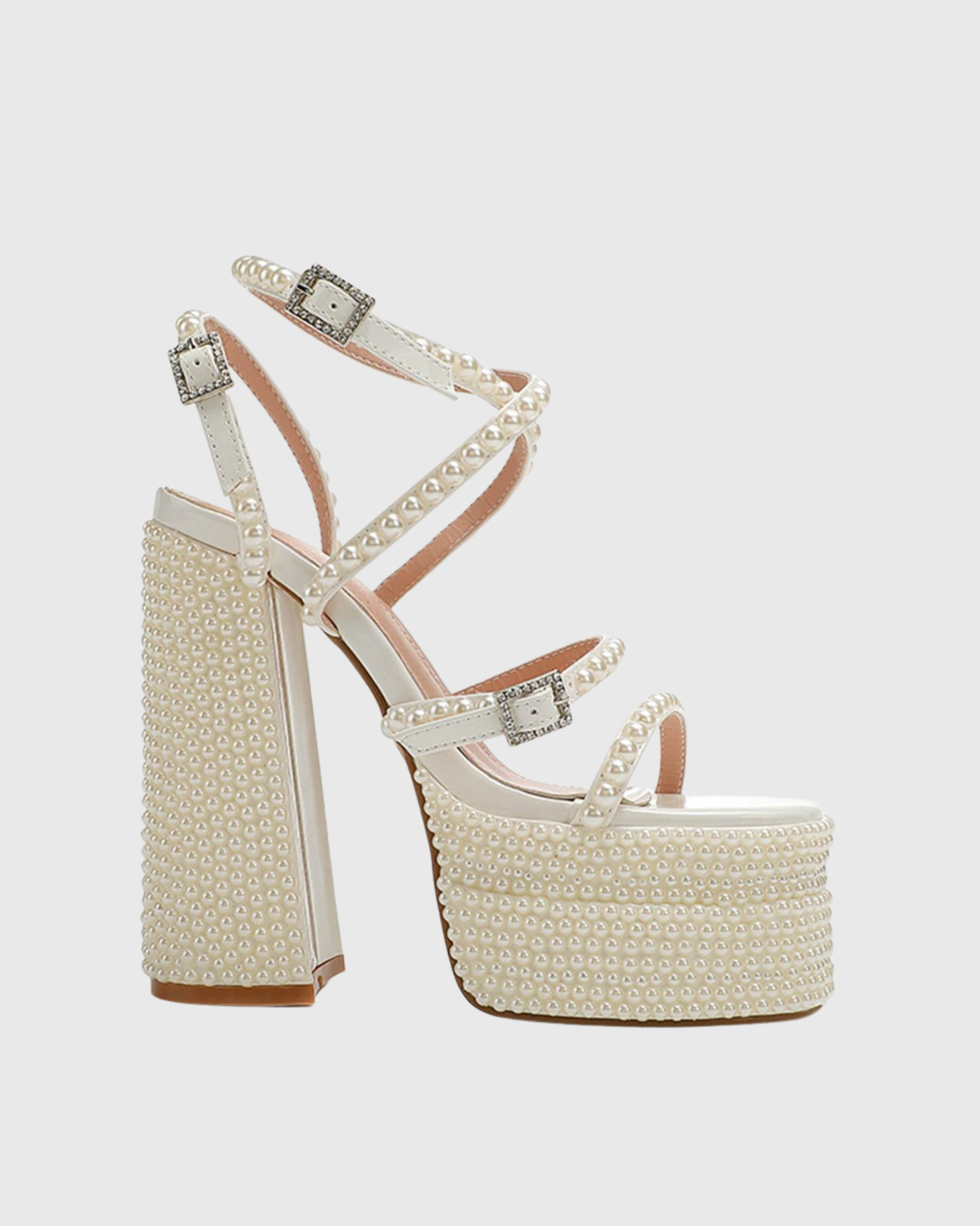 Ellwood Platform Strap Pearl Leahter Sandals In White