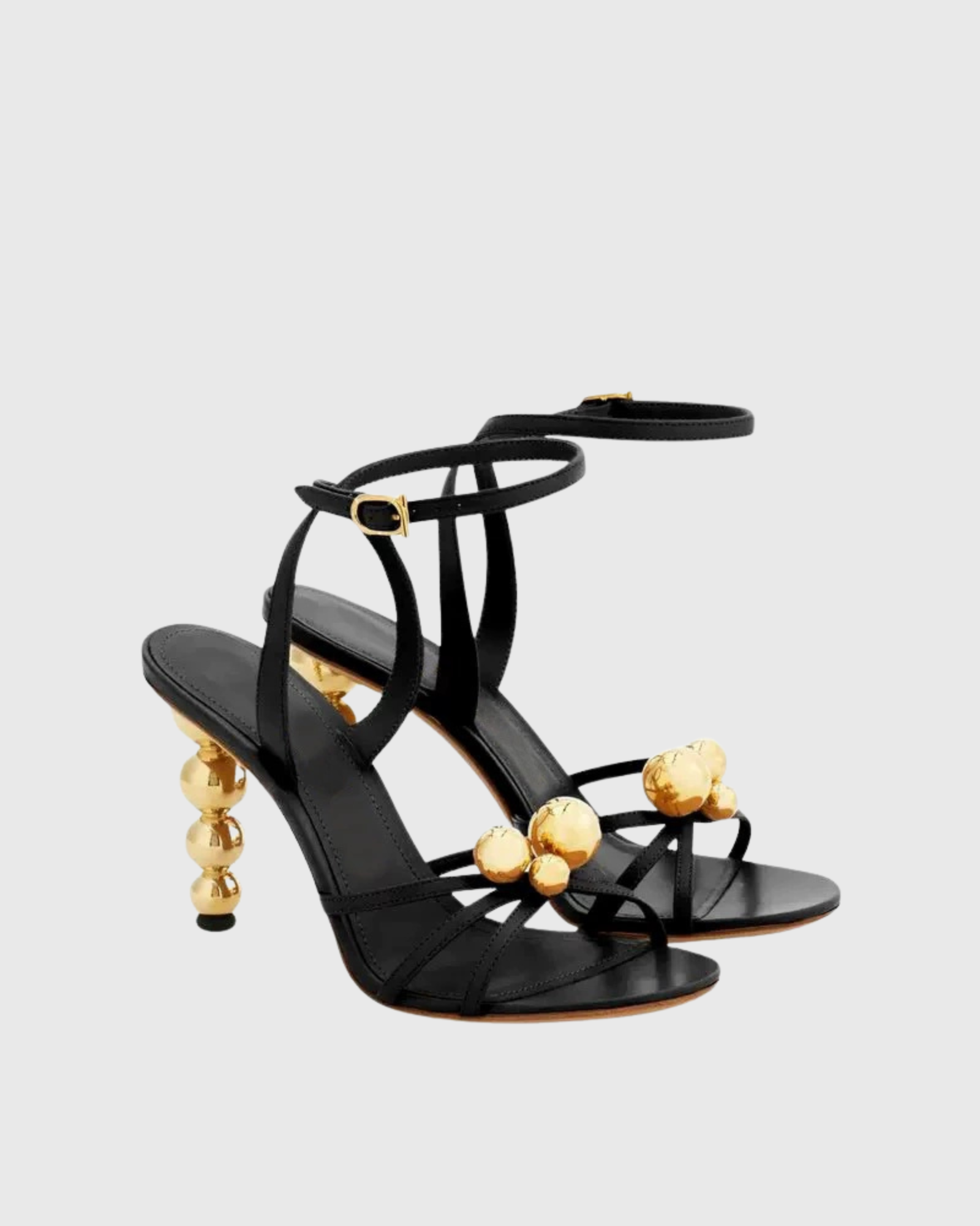 Elara Gold Sphere Detail Sandals In Black