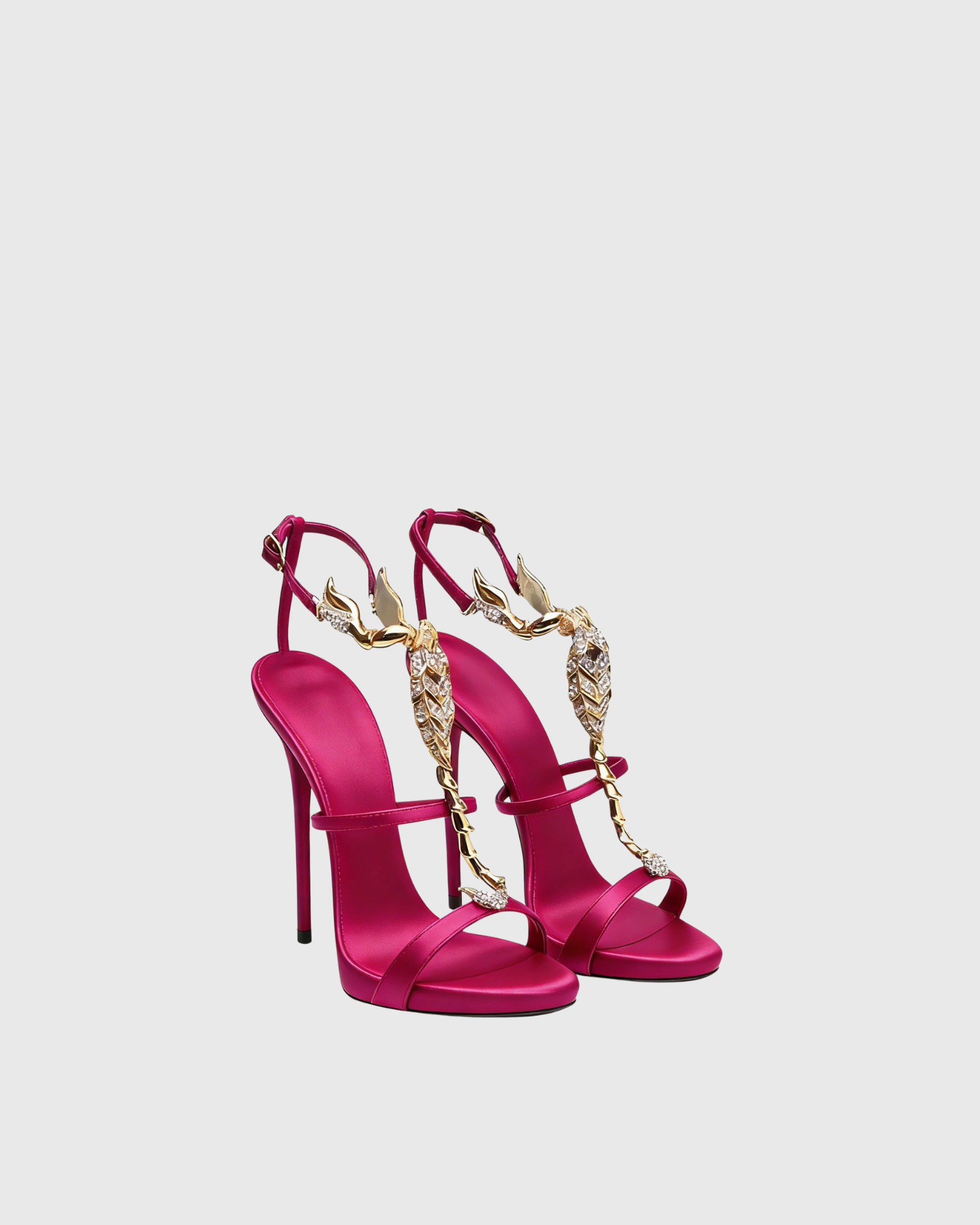 Pia Rhinestone Scorpion Strap Sandals In Fuscia
