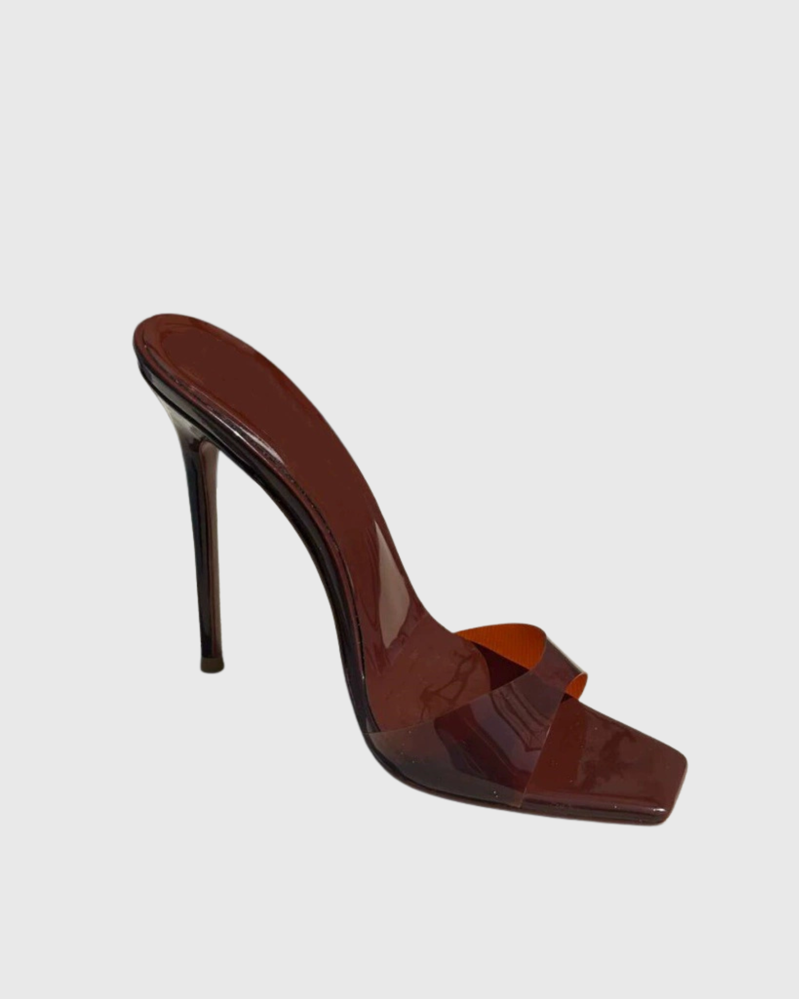 Rylee PVC Open Toe Mules In Brown