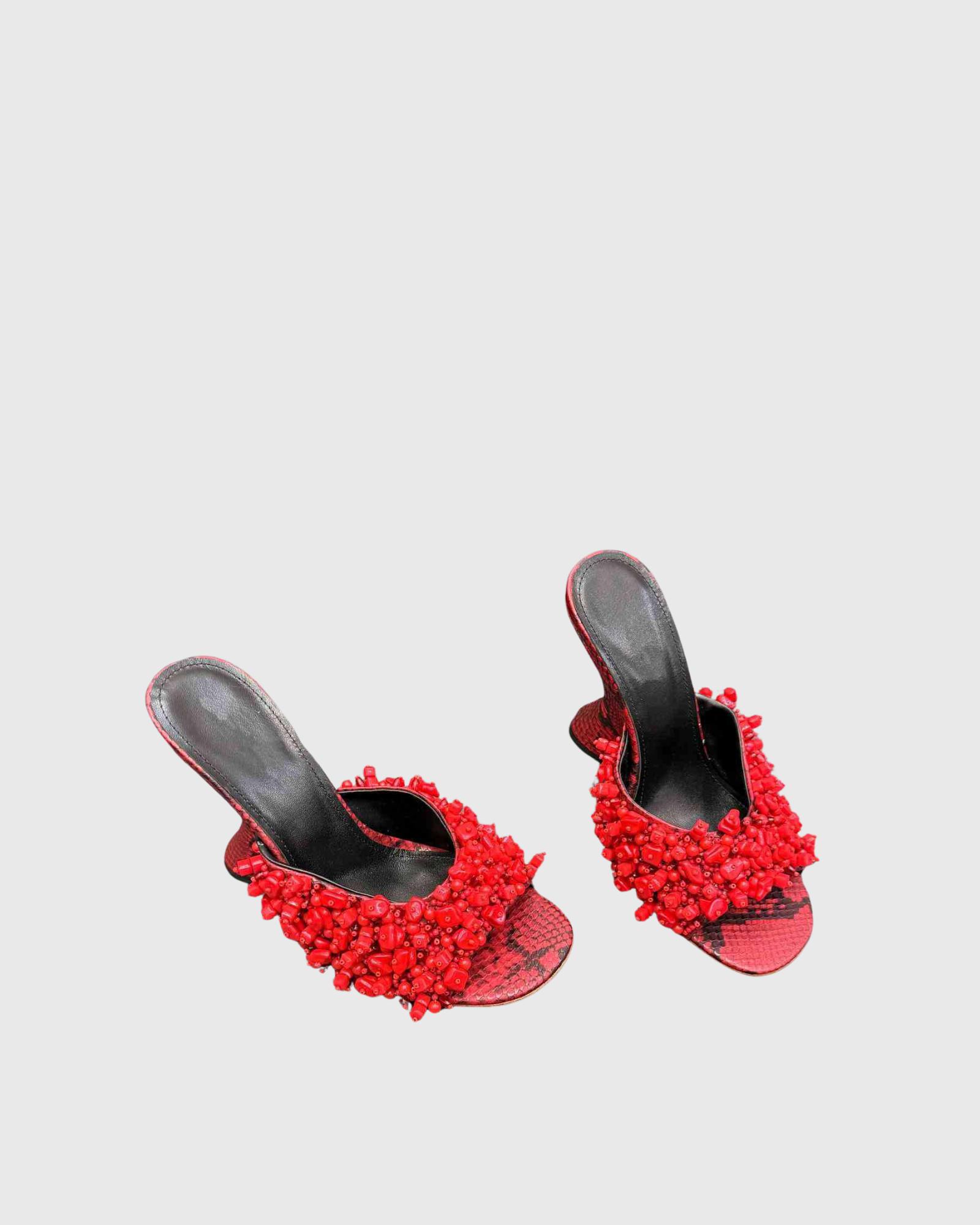 Alma Beads Snake Print Wedge Mules In Red