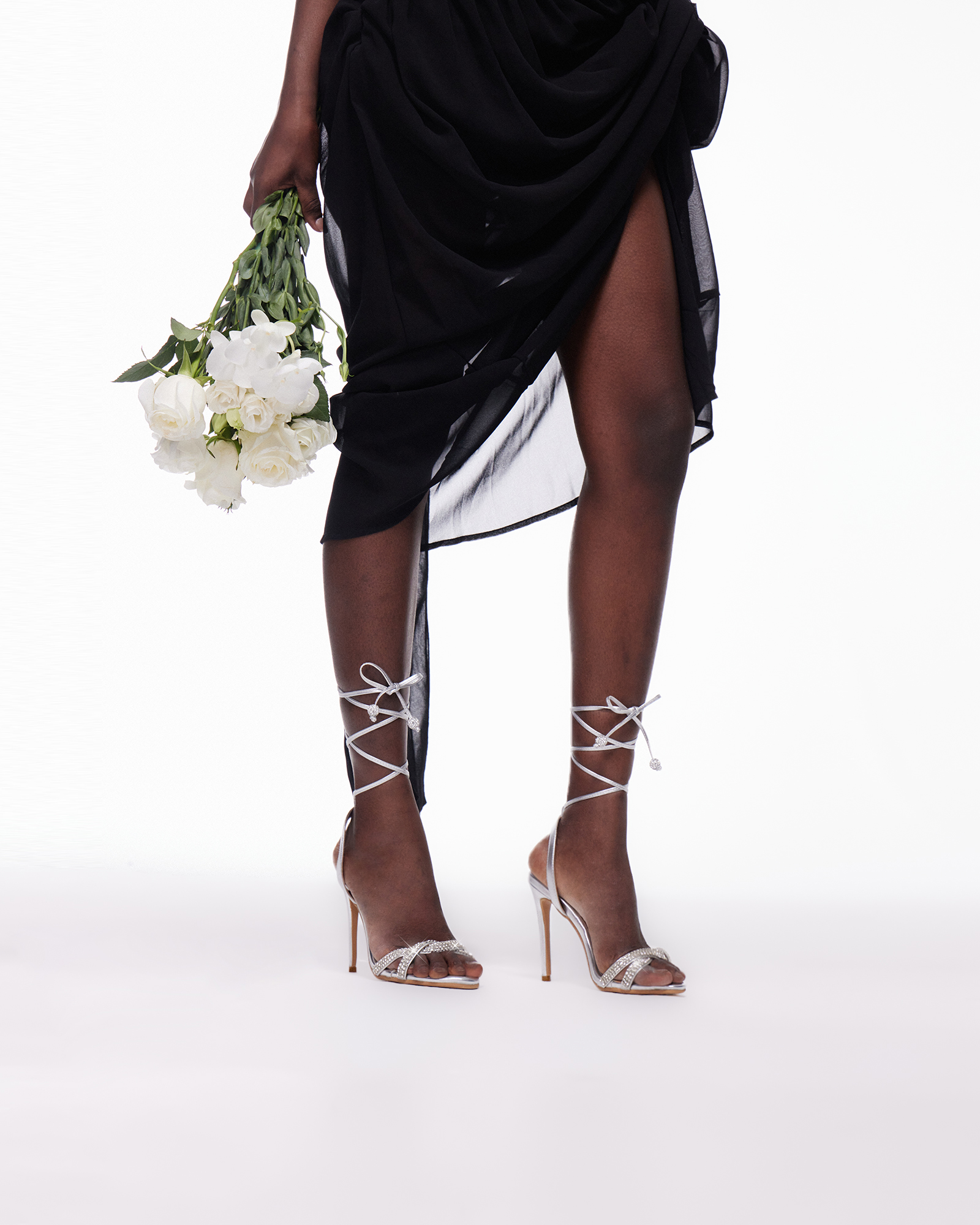 Ayla Rhinestone Lace Up Sandals In Silver