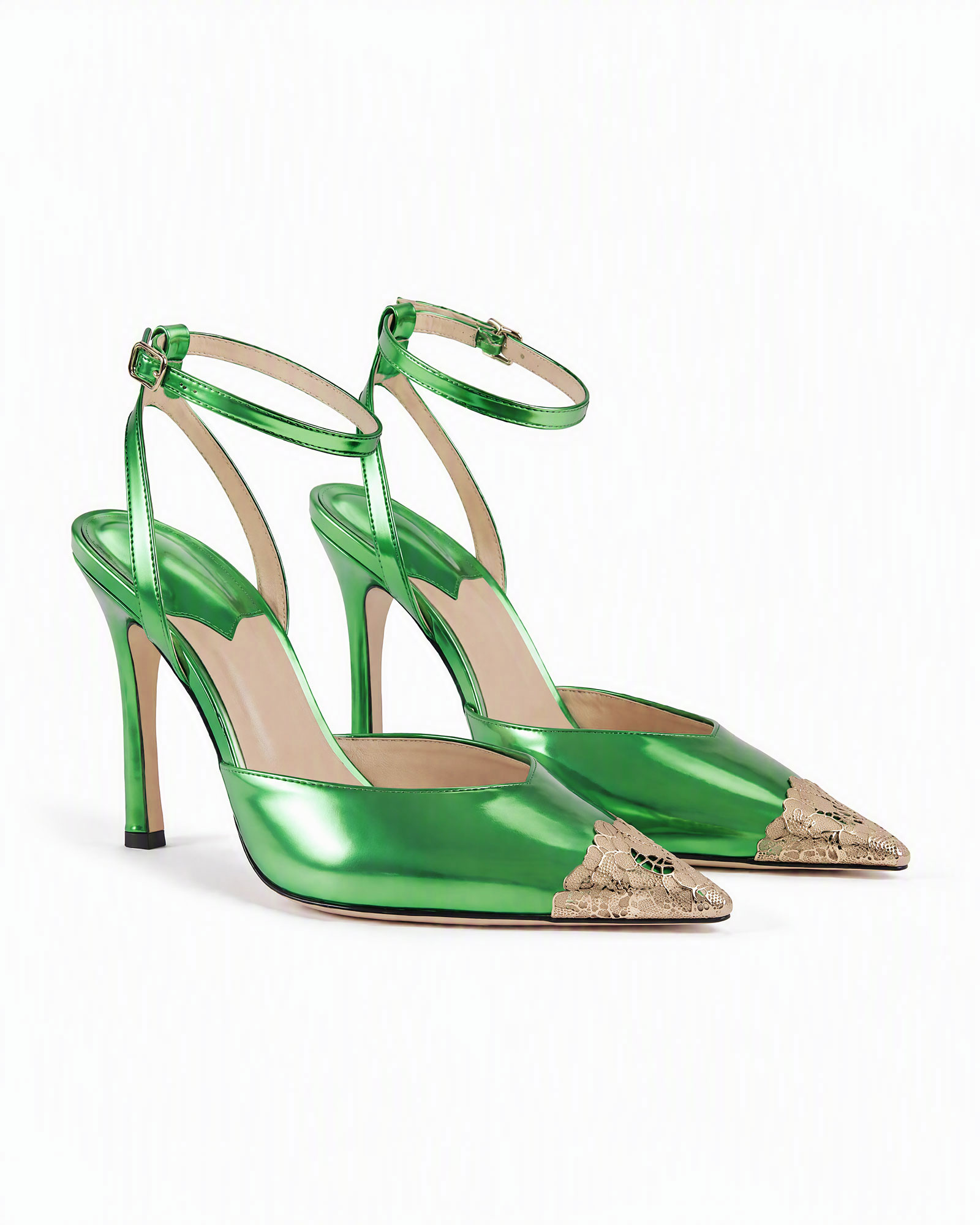Nada Metallic Strap Pumps In Green
