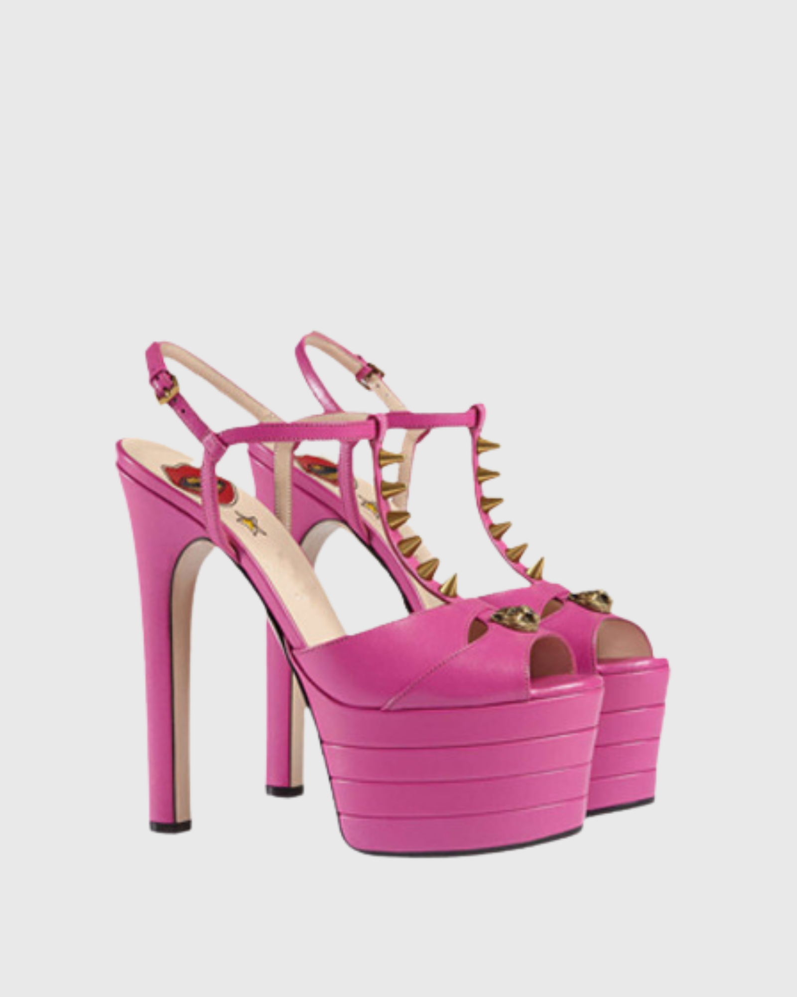 Dionisia Rivet Open Toe Platform Heels In Hot Pink