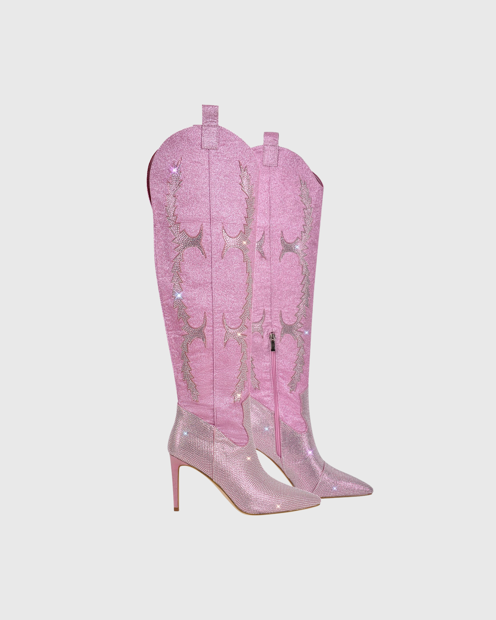 Mercan Rhinestone Sequin Knee High Boots In Pink