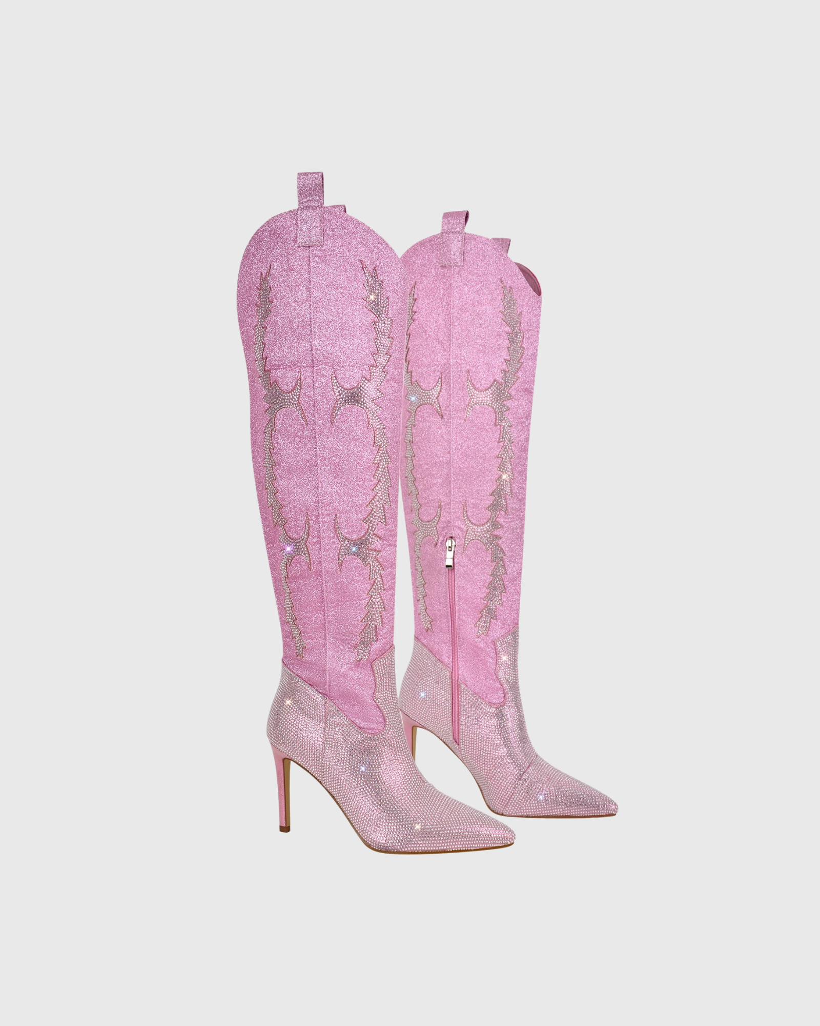 Mercan Rhinestone Sequin Knee High Boots In Pink