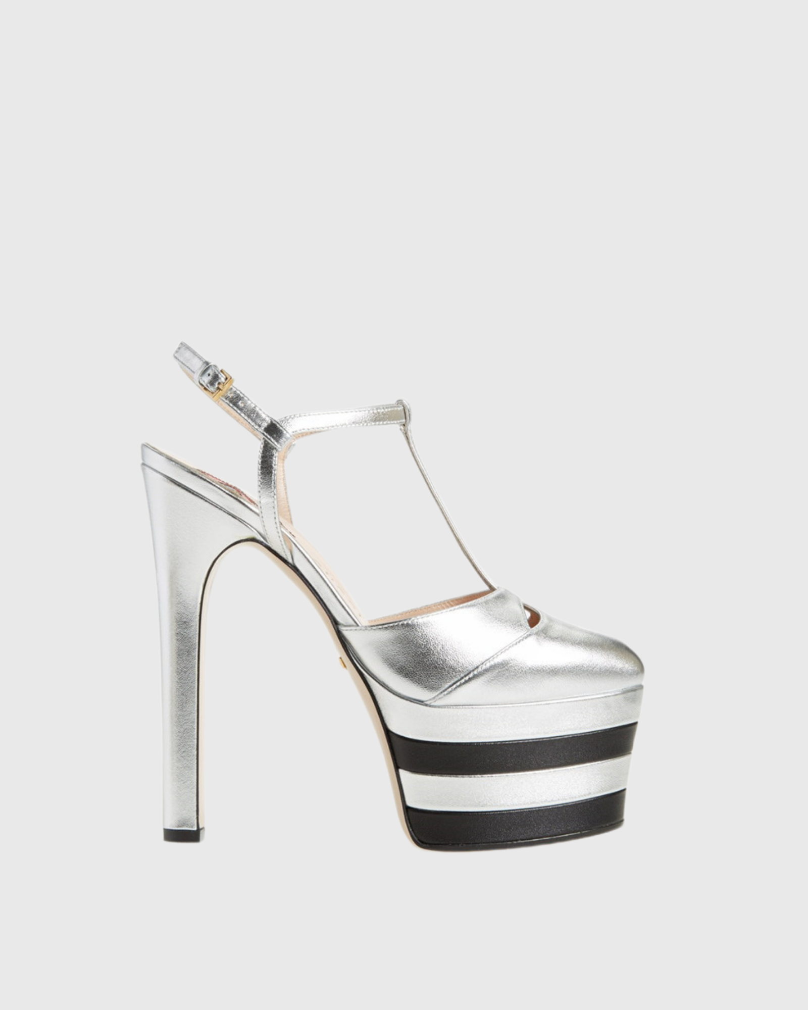 Dionisia Vintage Stripe Platform Heels In Silver