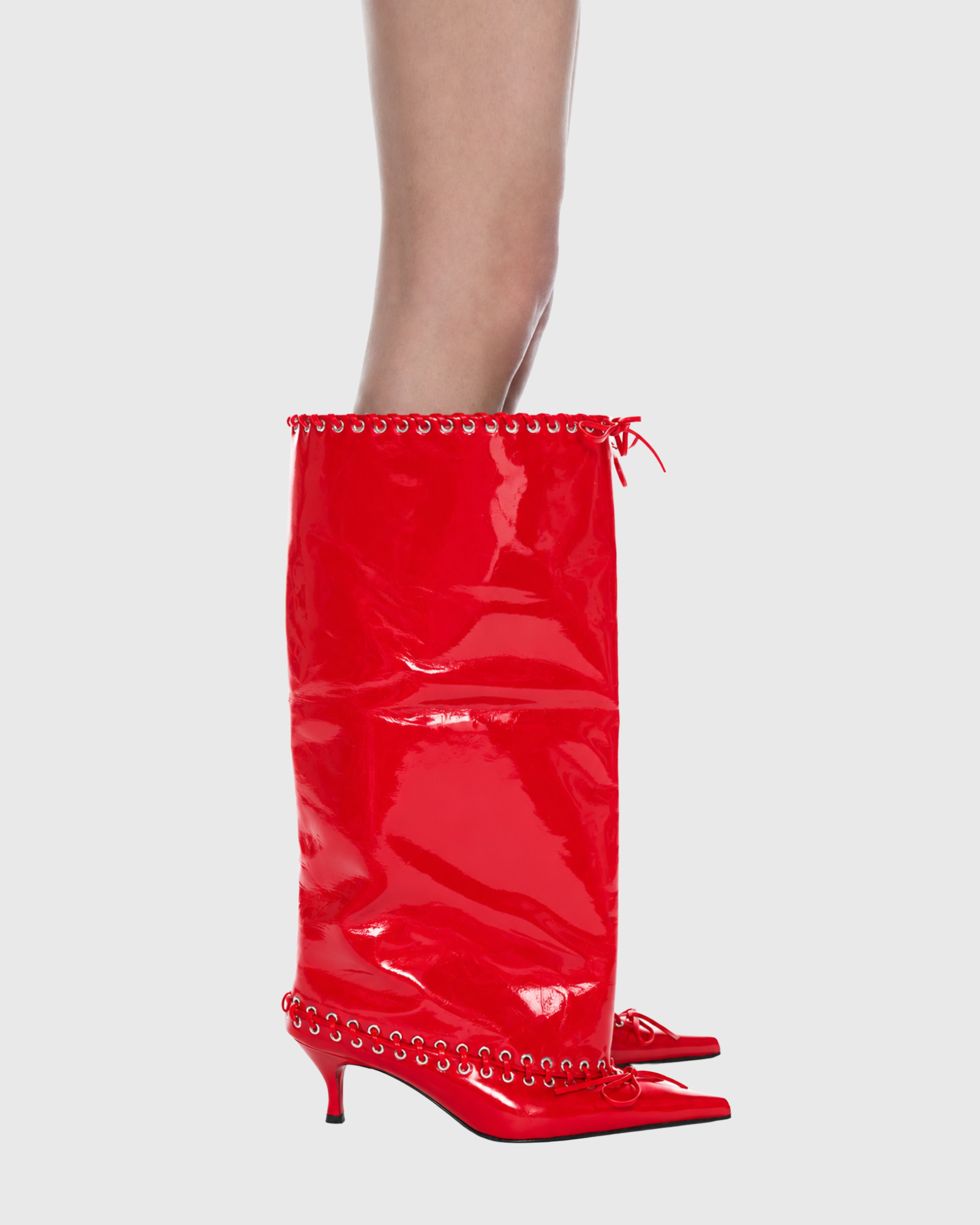 Najma Patent Leather Ruched  Boots In Red