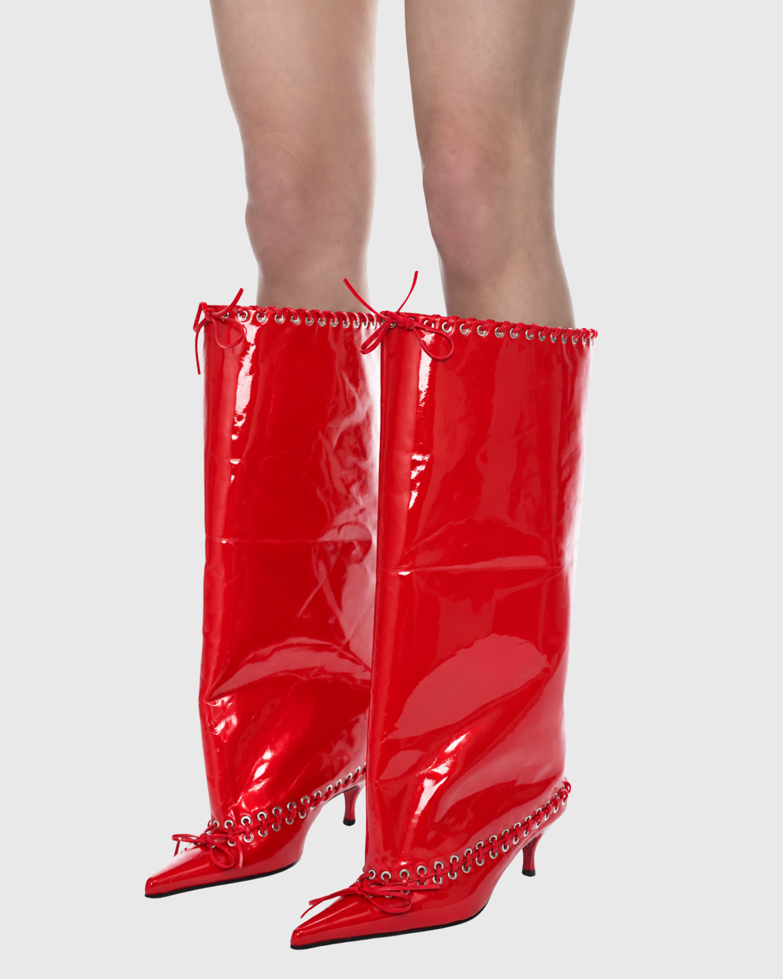 Najma Patent Leather Ruched  Boots In Red