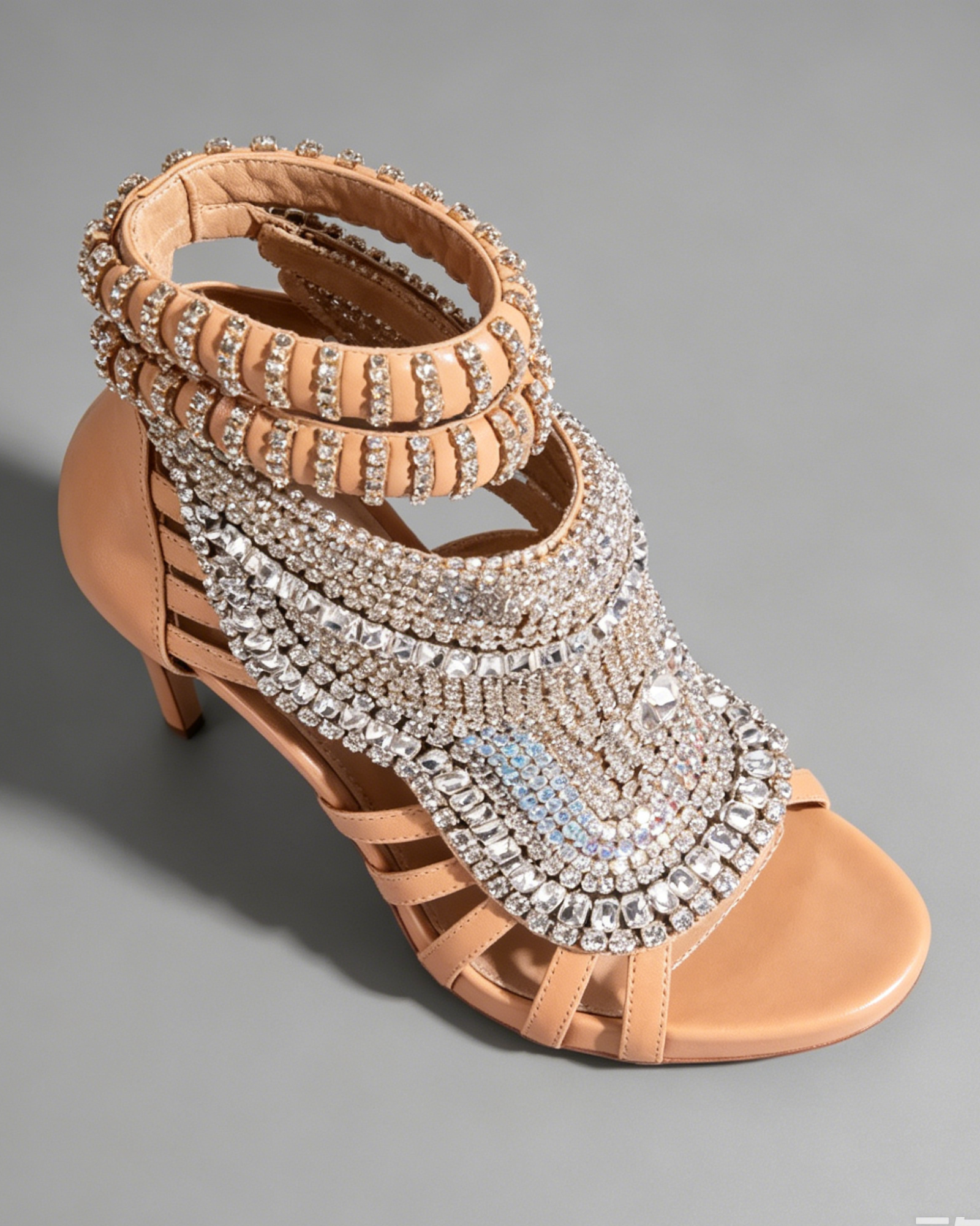 Edith Rhinestone Embellished Strap Sandals In Apricot