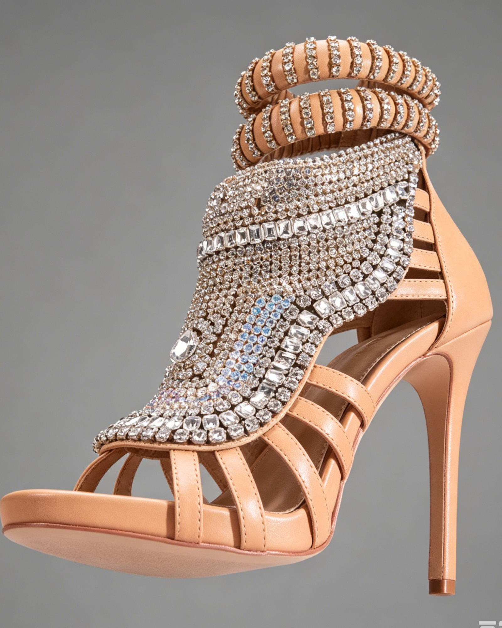 Edith Rhinestone Embellished Strap Sandals In Apricot