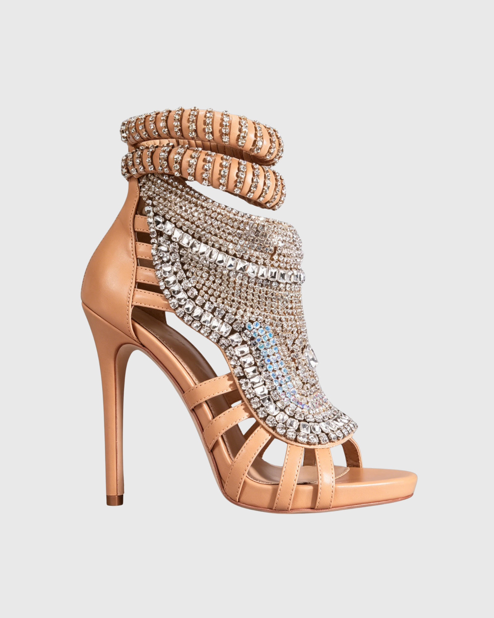 Edith Rhinestone Embellished Strap Sandals In Apricot