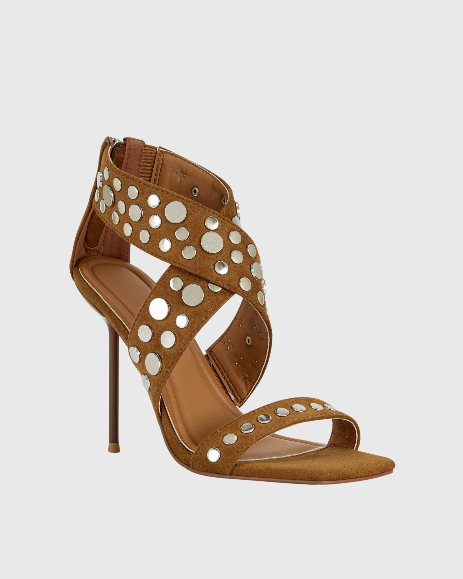 Julia Stud Cross Strap Sandals In Brown