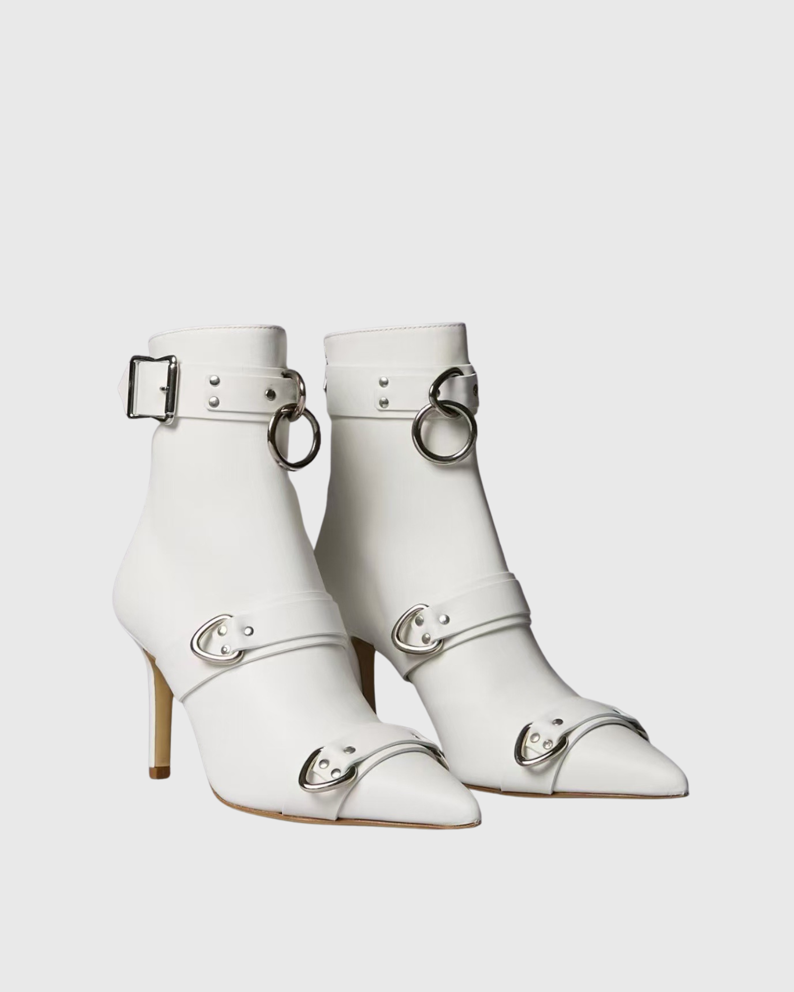 ula Harness Buckle Ankle Boots In White