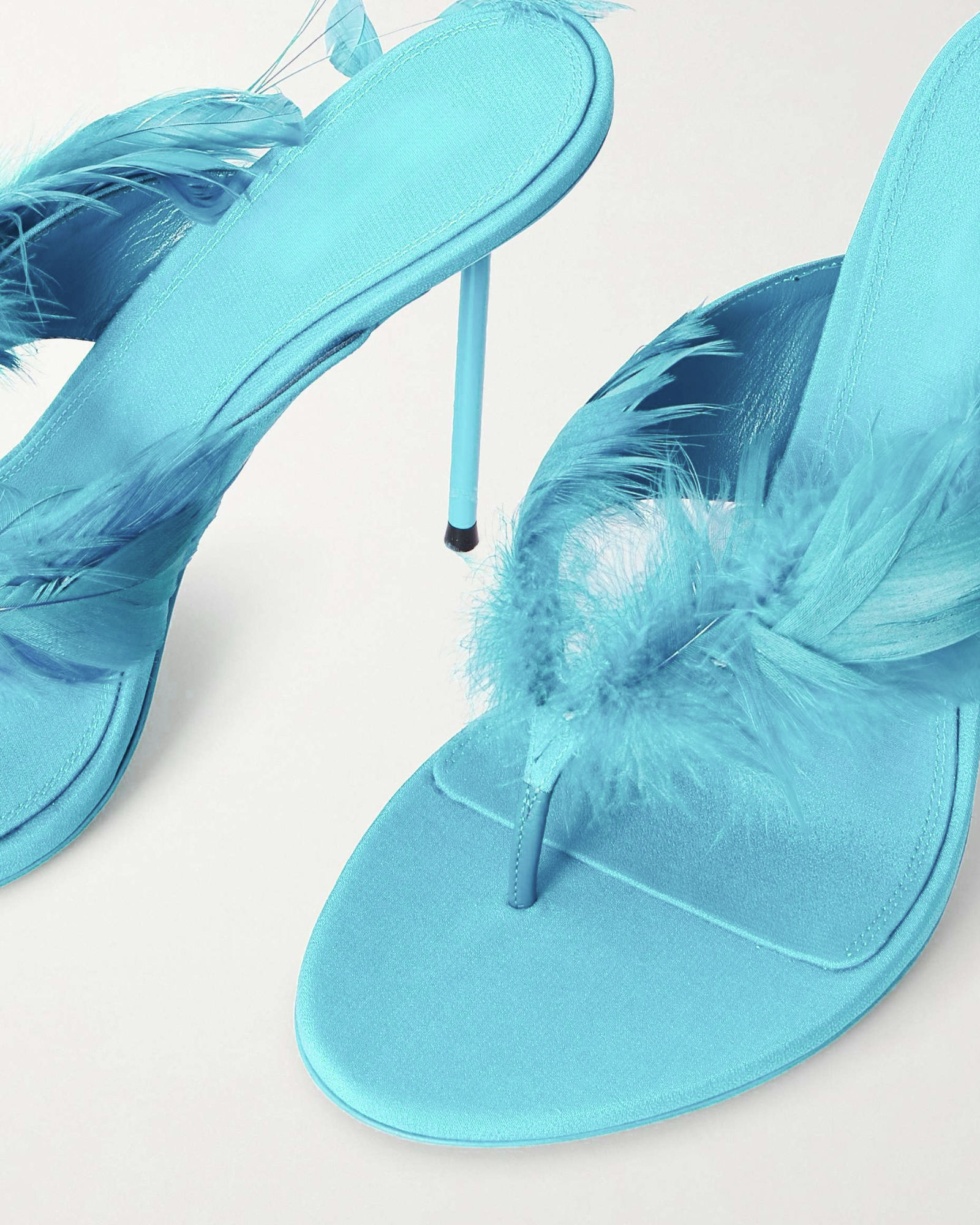 Luiza Feather Trim Mules In Aqua Blue