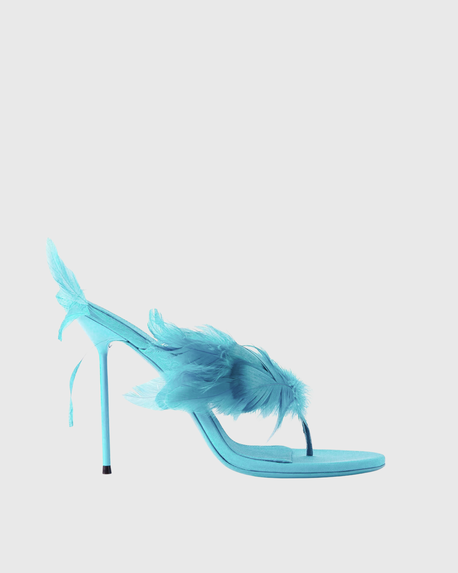Luiza Feather Trim Mules In Aqua Blue