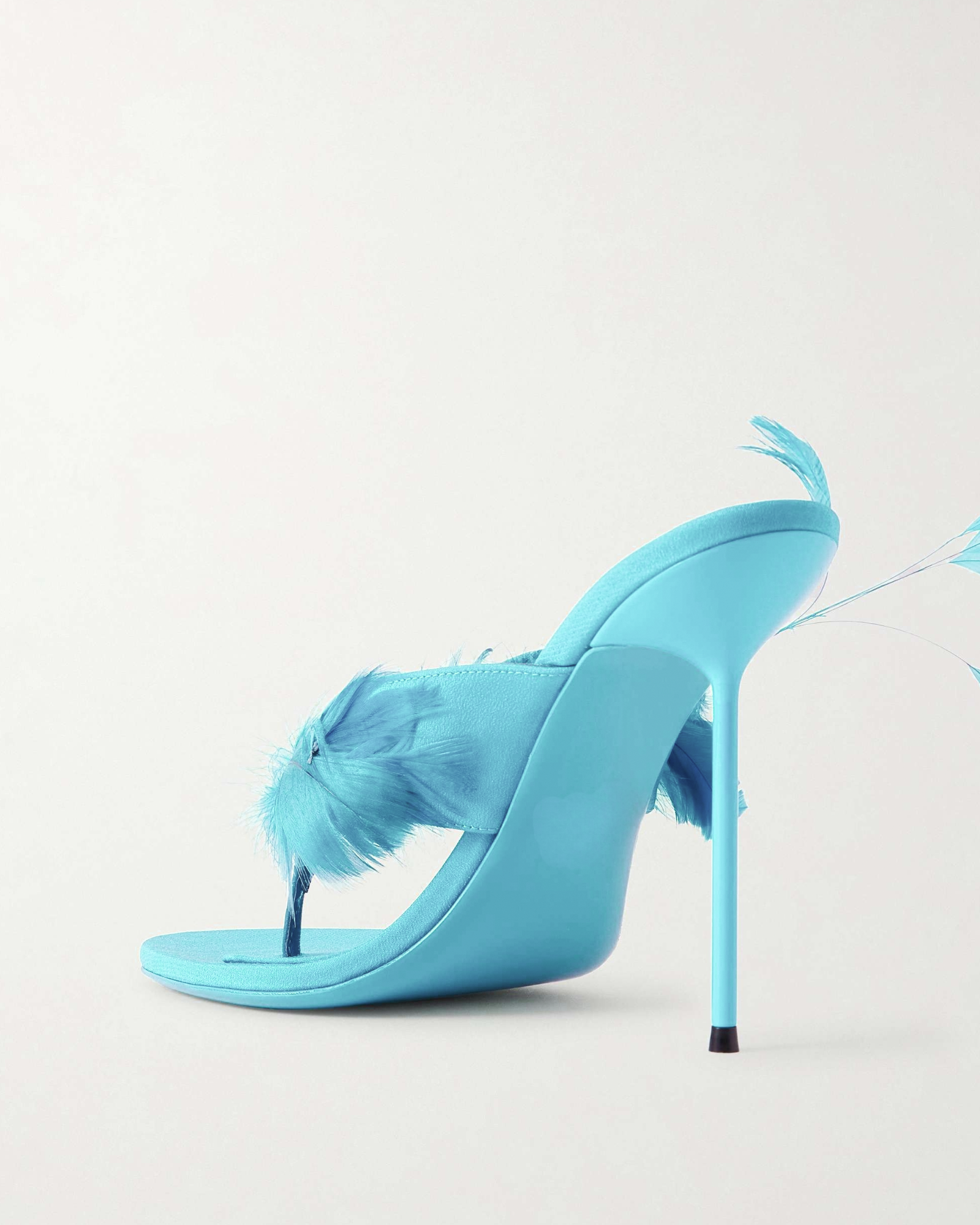 Luiza Feather Trim Mules In Aqua Blue