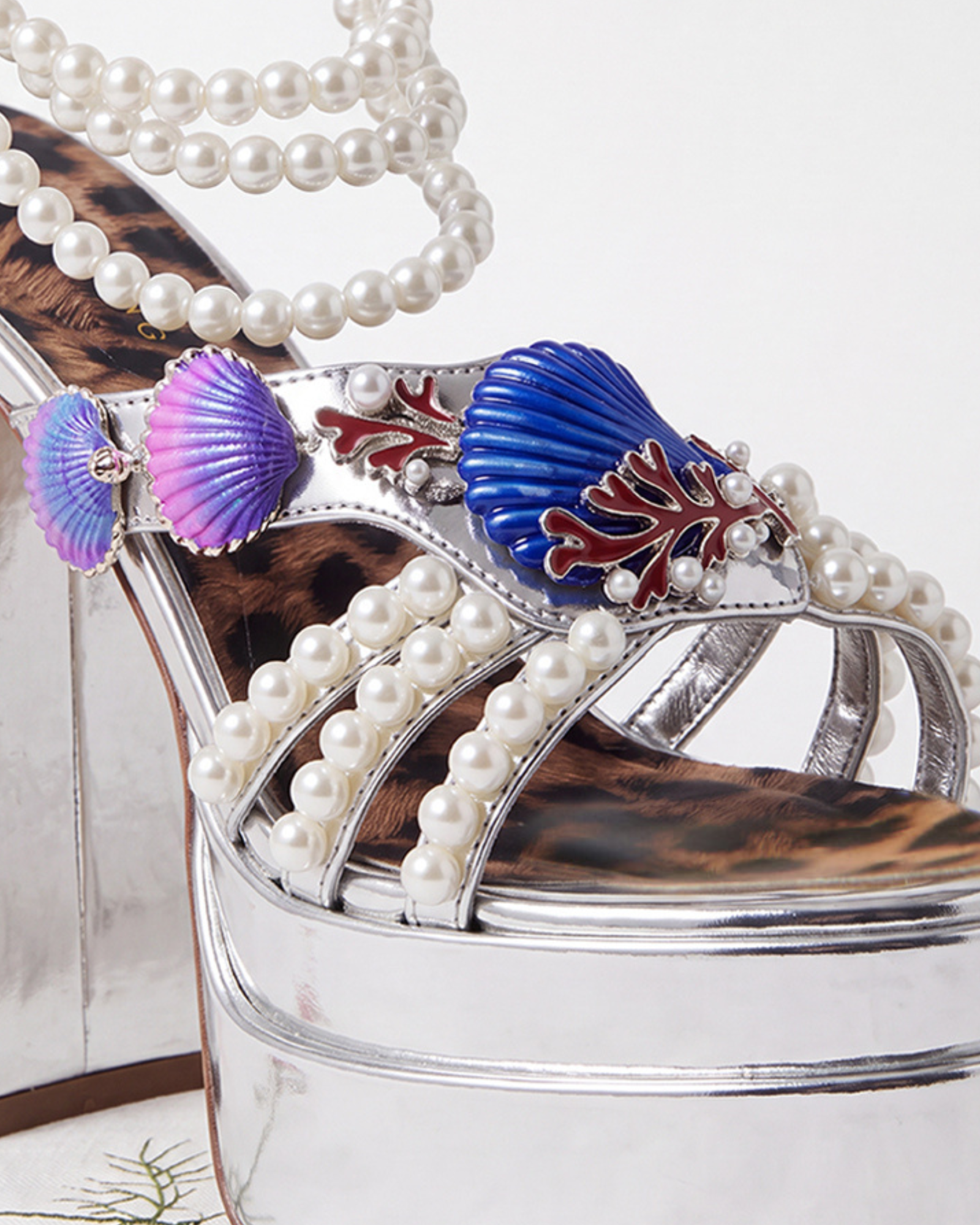 Fadile Shell Pearl Platform Sandals In Silver