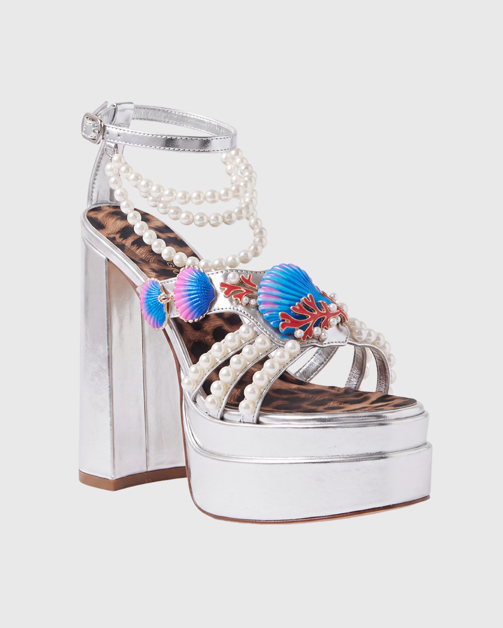 Fadile Shell Pearl Platform Sandals In Silver