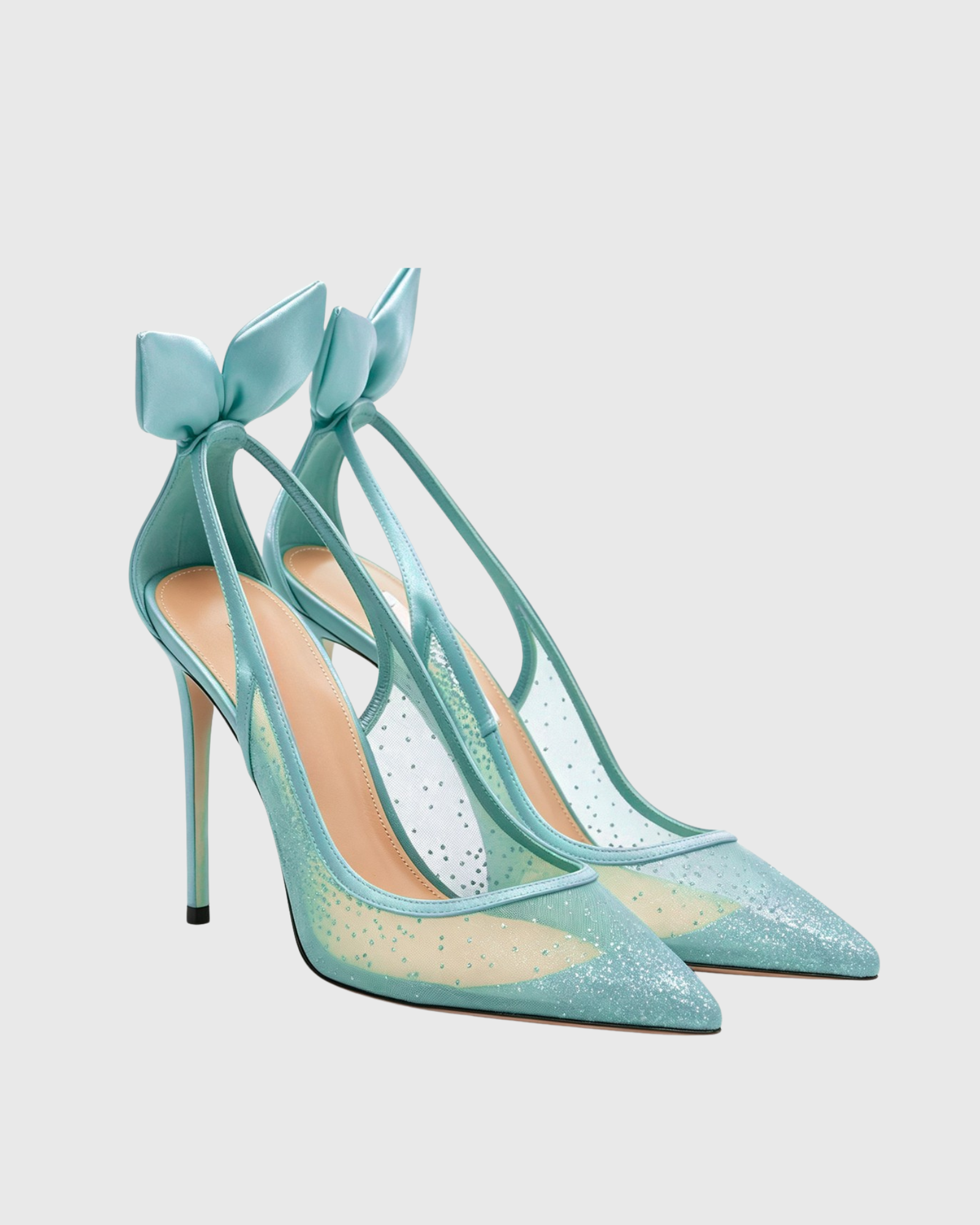 Lowri Rhinestone Mesh Bow Slingback Pumps In Green