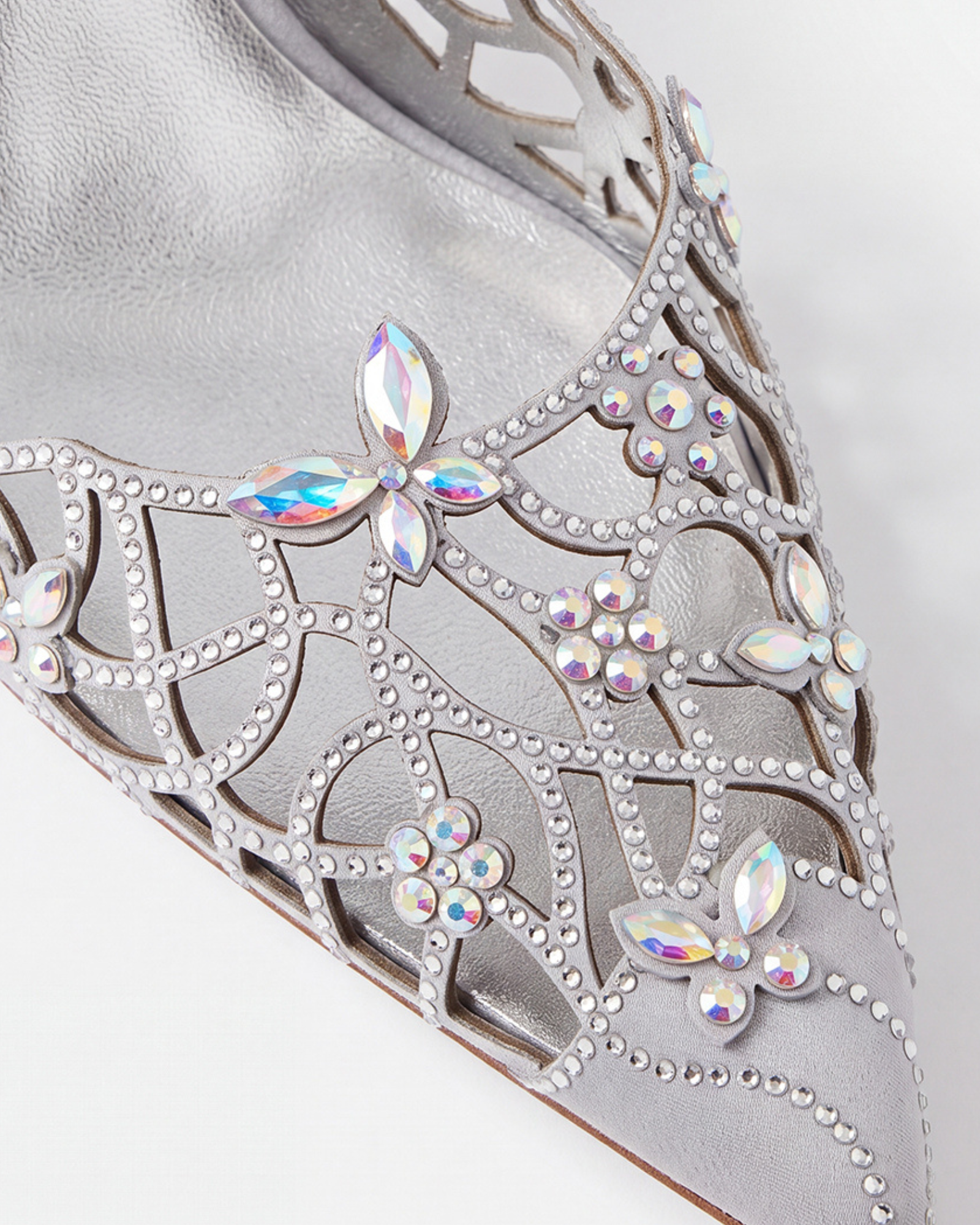Liat Rhinestone Flower Slingback Pumps In Sliver