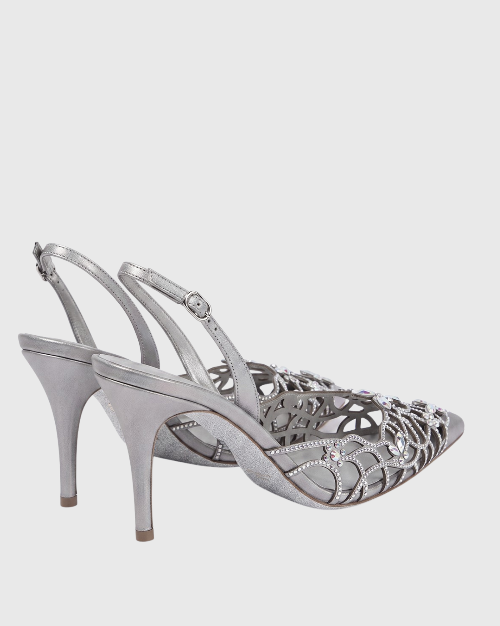 Liat Rhinestone Flower Slingback Pumps In Sliver