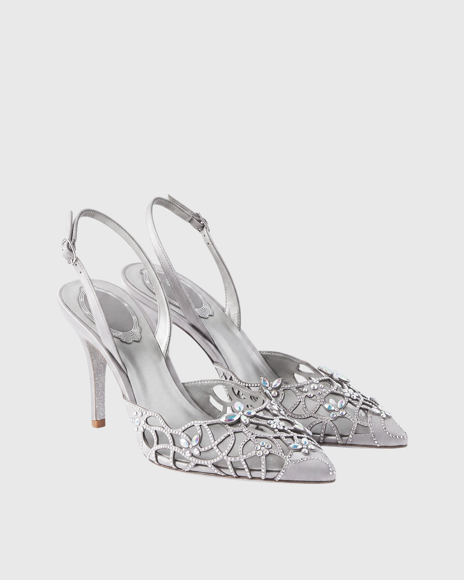 Liat Rhinestone Flower Slingback Pumps In Sliver