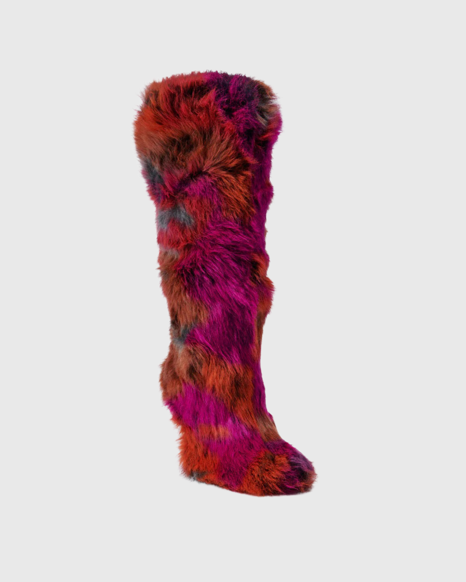 Mazie Faux Fur Knee High Boots In Red