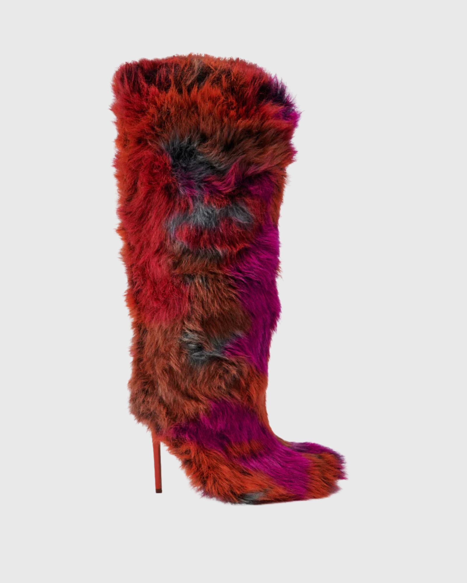Mazie Faux Fur Knee High Boots In Red